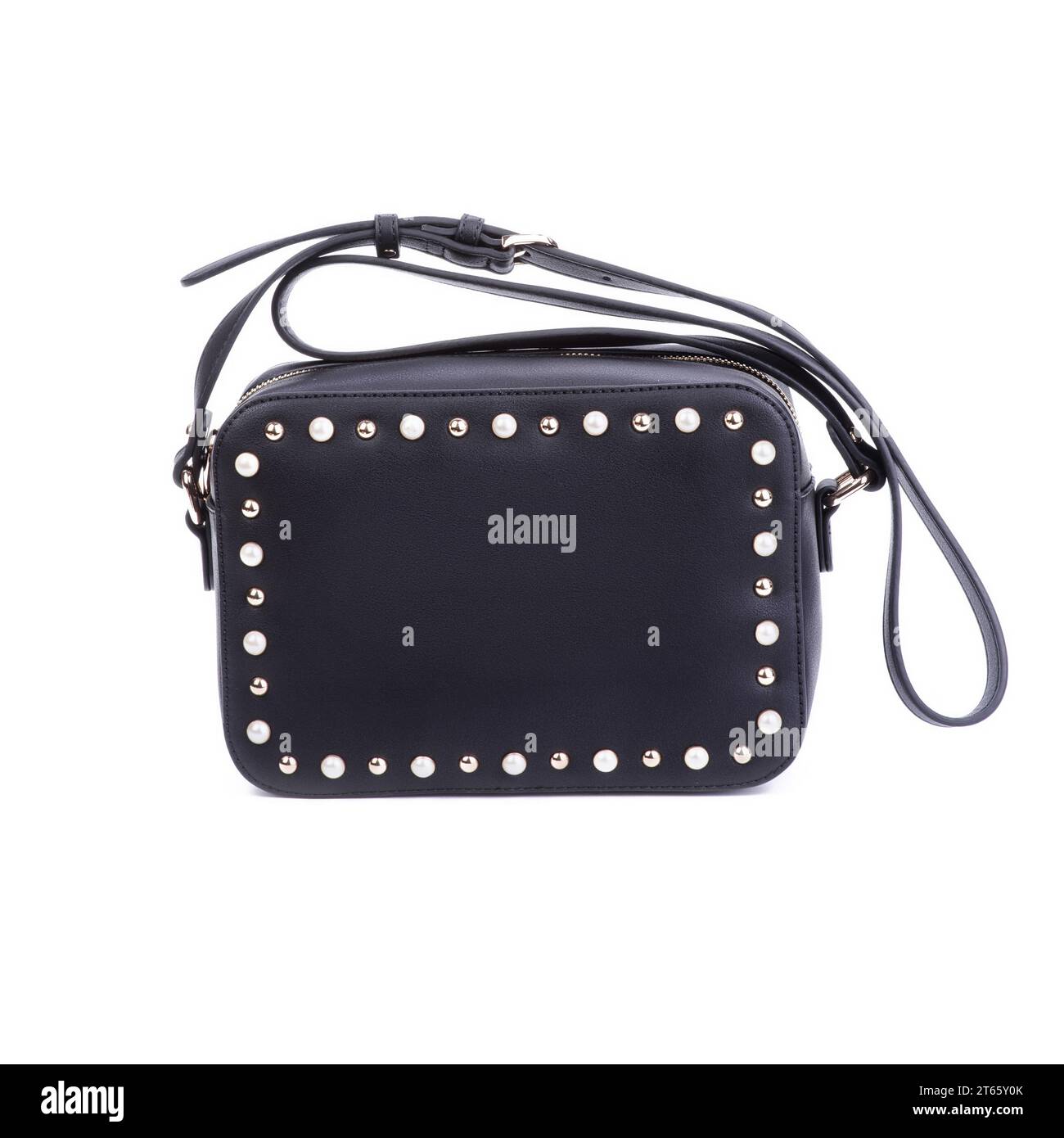 Chic Crinkled Leather Crossbody Bag with Metallic Studs