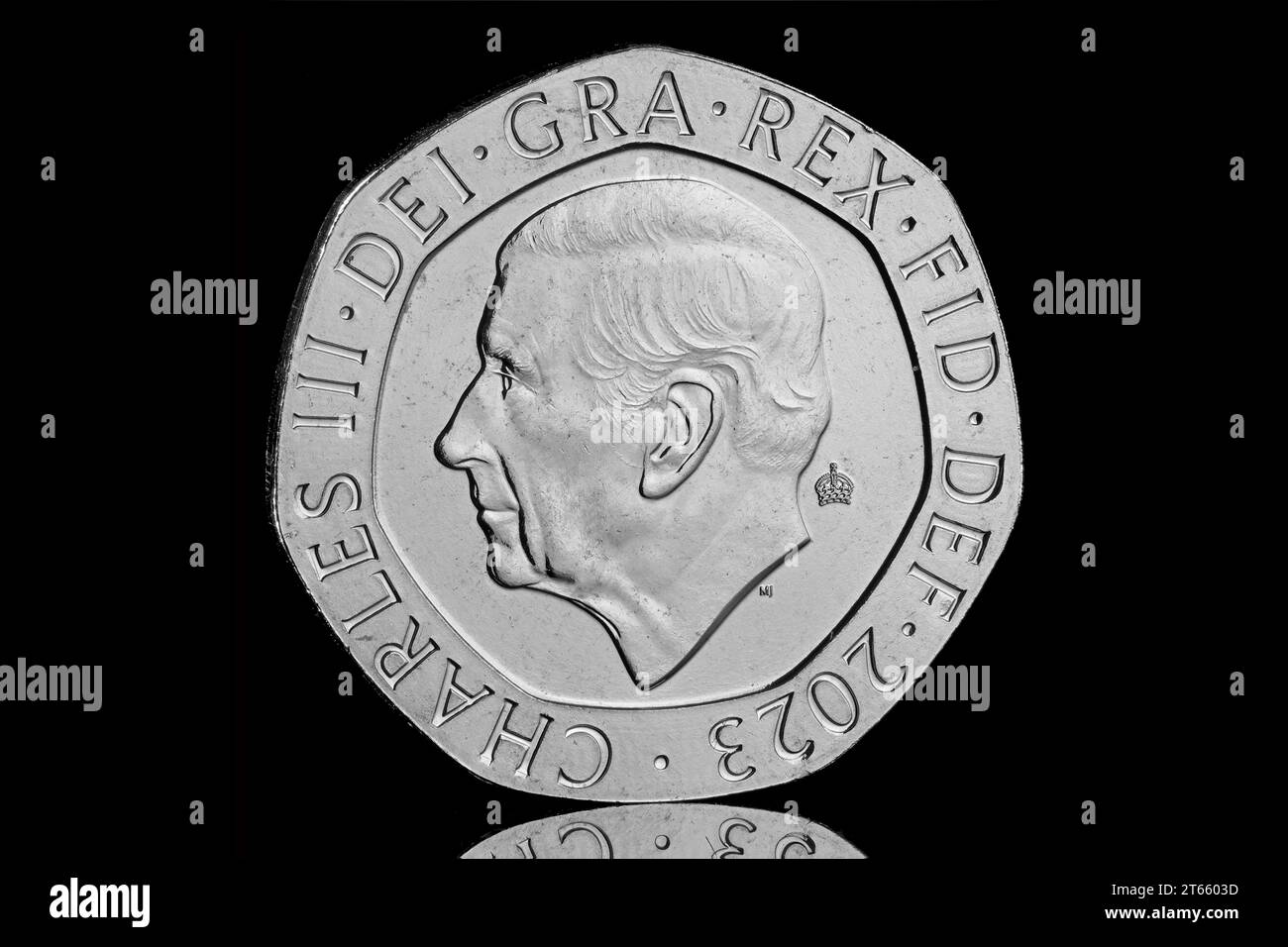 The Puffin 20p design, that has been released as part of King Charles III Definitive coin set which will enter general circulation by the end of 2023 Stock Photo