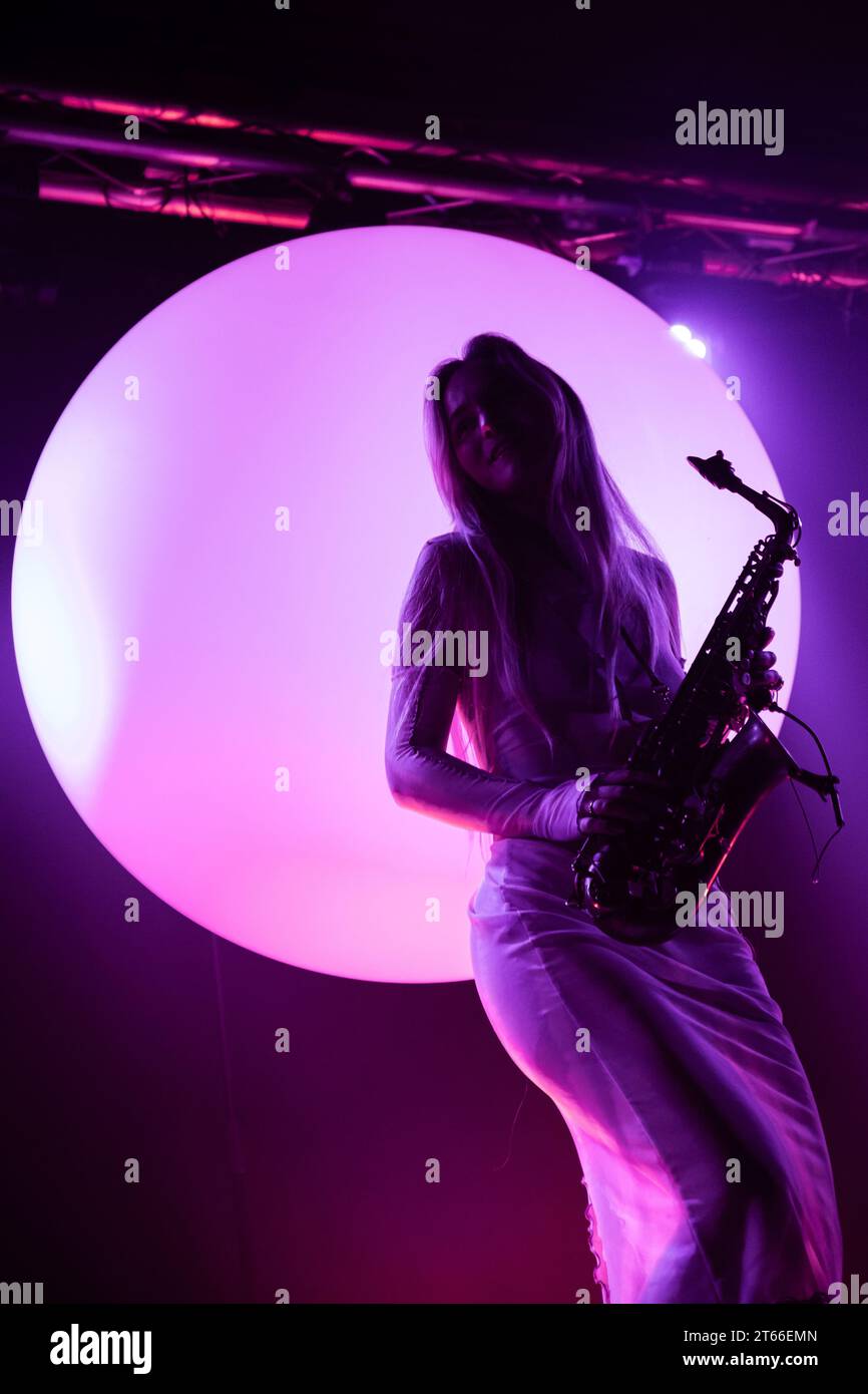 Barcelona, Spain. 2023.11.08. Laura Misch saxophonits and singer perform on stage at La Nau on Novembre 08, 2023 in Barcelona, Spain. Stock Photo