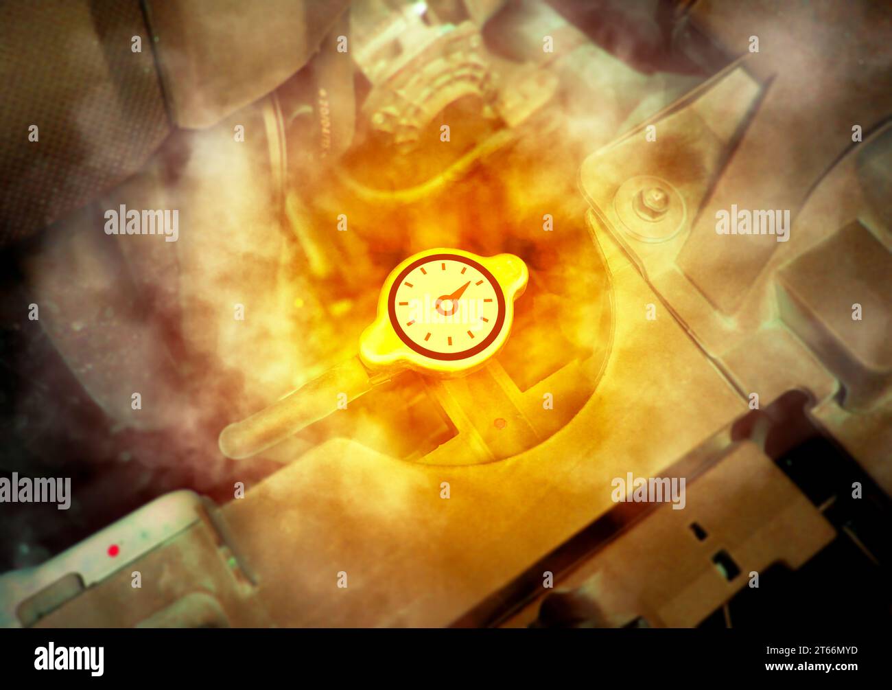 The car radiator overheats and hot steam in the engine compartment, car