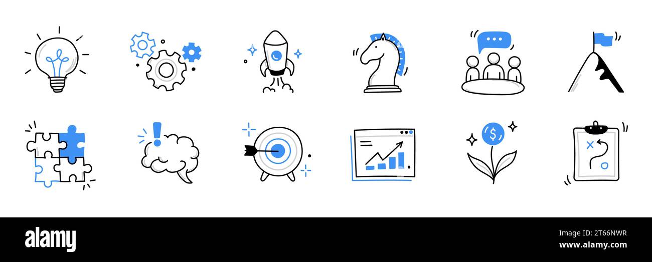 Business idea, startup doodle line icon set. Hand drawn doodle sketch ...