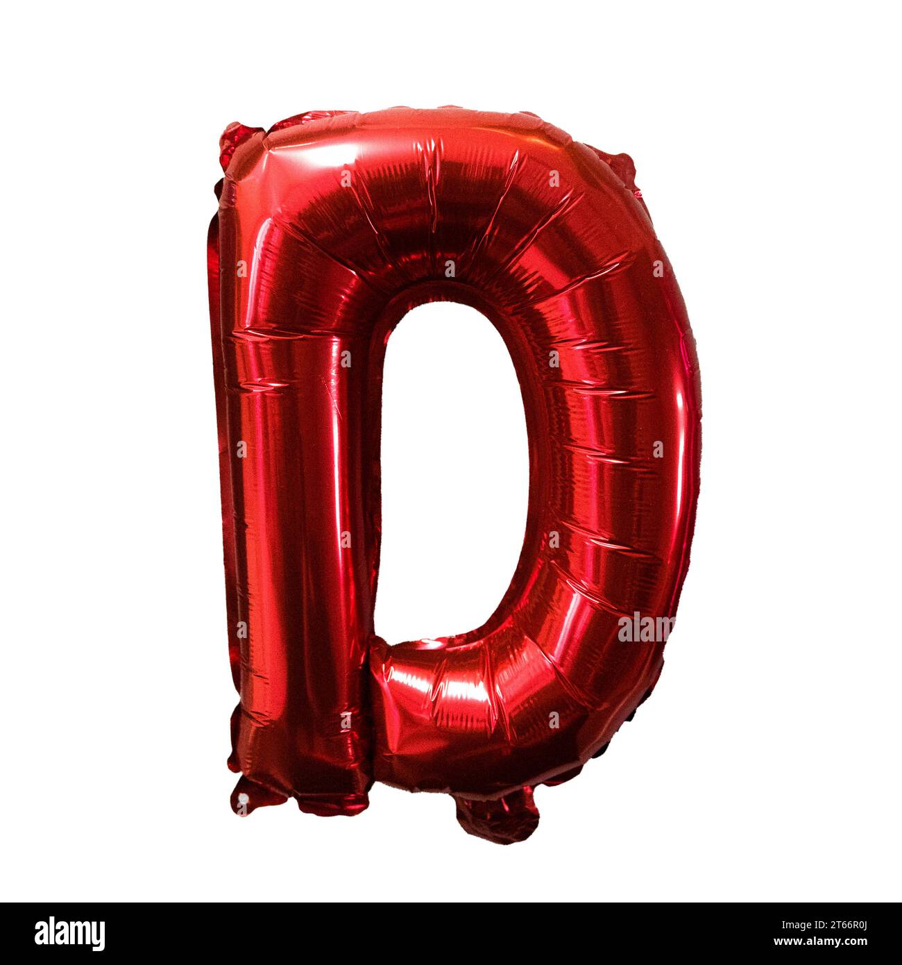 Red foil balloon alphabet D isolated on white. Birthday greeting card. Anniversary concept. Stock Photo