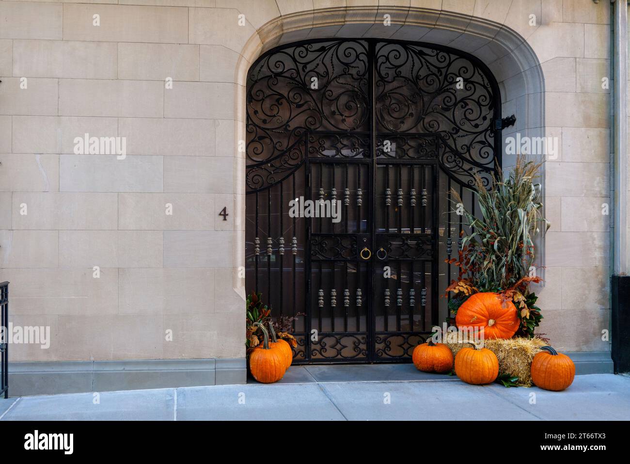 beautiful front door of a house with an aristocratic family in the center of Manhattan Stock Photo