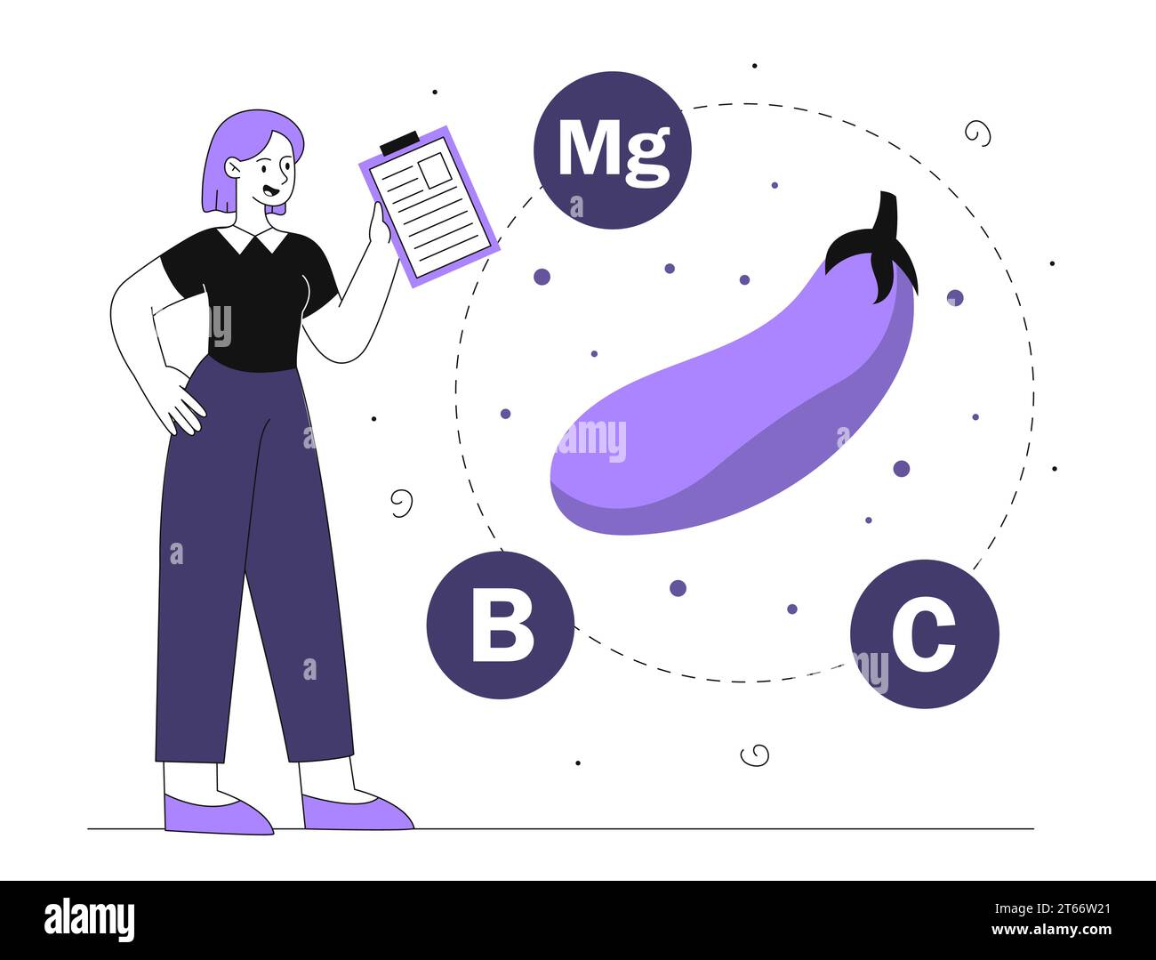 Woman study vitamins products vector line Stock Vector