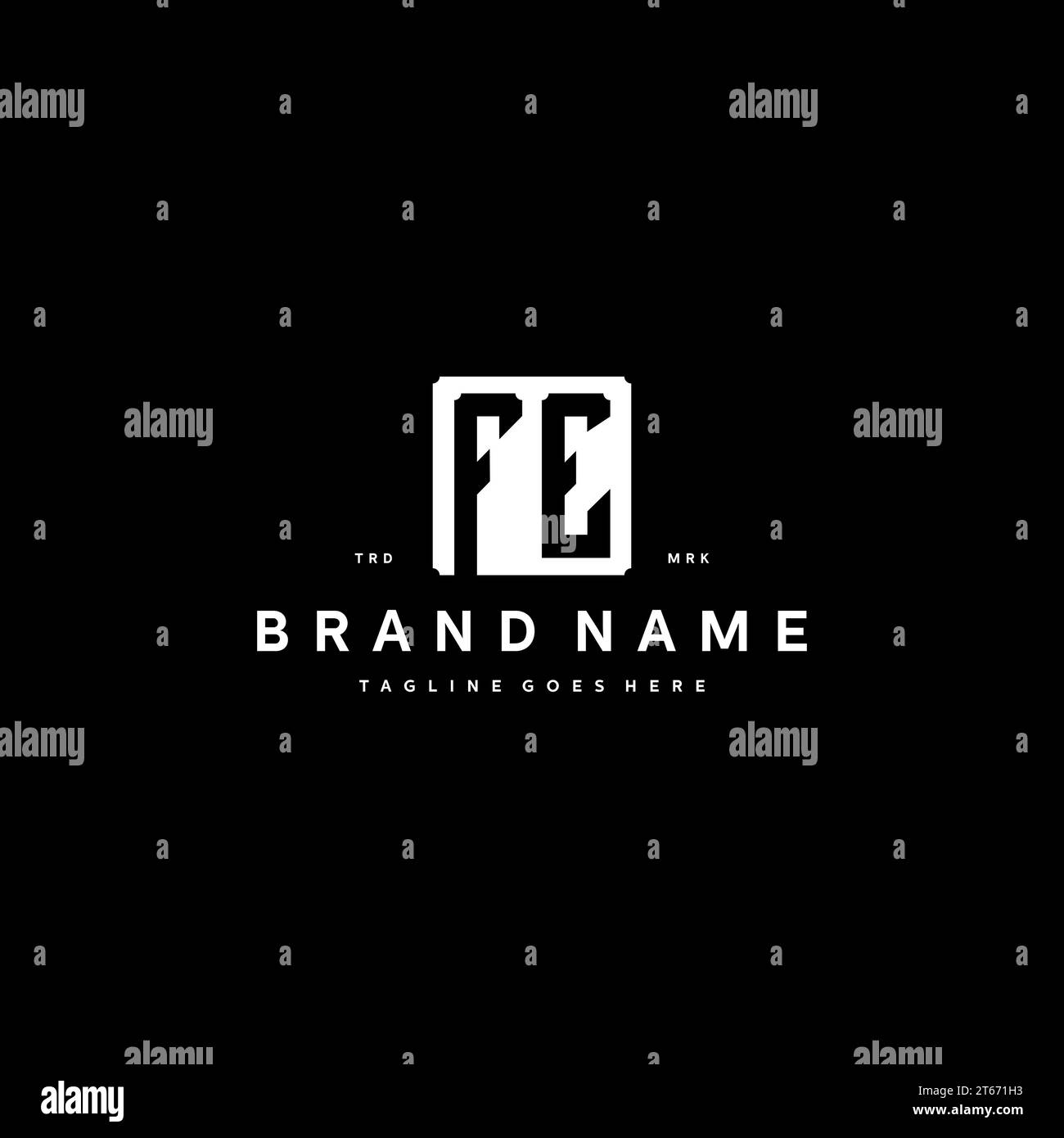 FE monogram logo initials with square rectangular shape isolated on black background initials vector graphic template Stock Vector