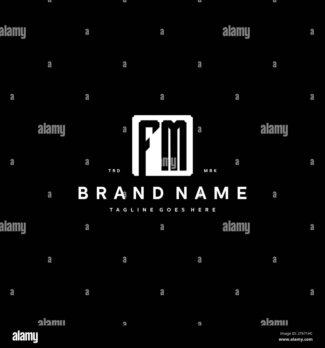 FM monogram logo initials with square rectangular shape isolated on black background initials vector graphic template Stock Vector