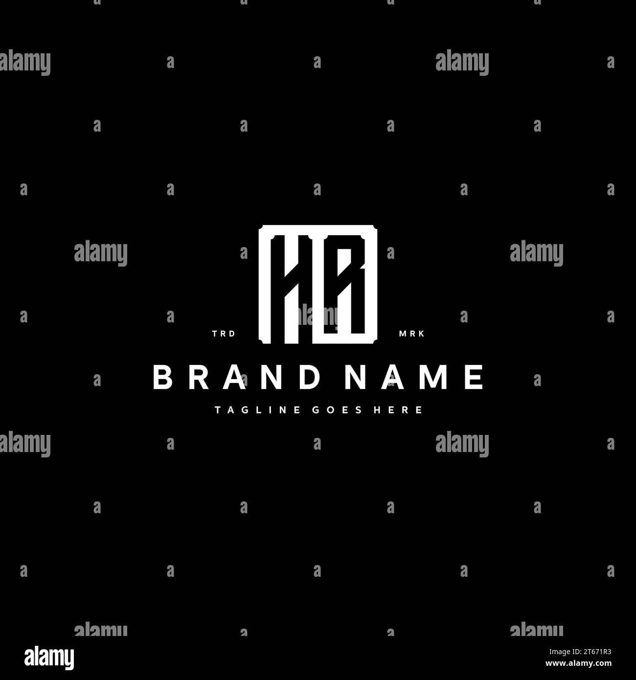 HR monogram logo initials with square rectangular shape isolated on black background initials vector graphic template Stock Vector