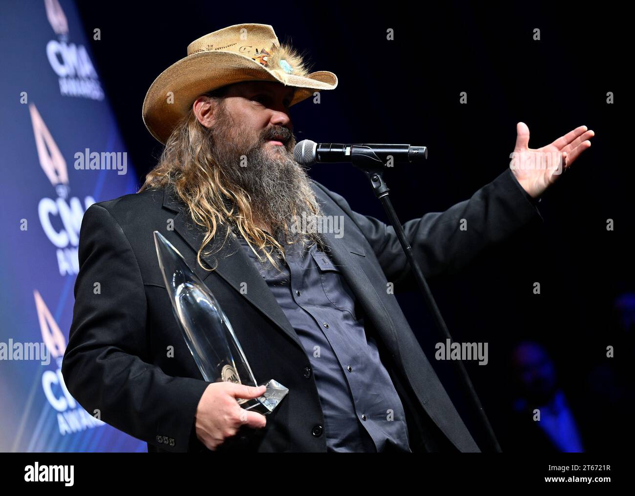 Chris Stapleton poses with the award for male vocalist of the year in