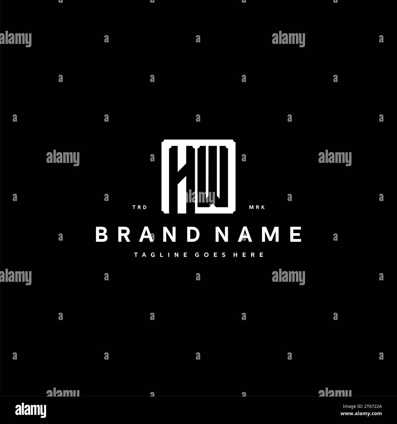 HW monogram logo initials with square rectangular shape isolated on black background initials vector graphic template Stock Vector