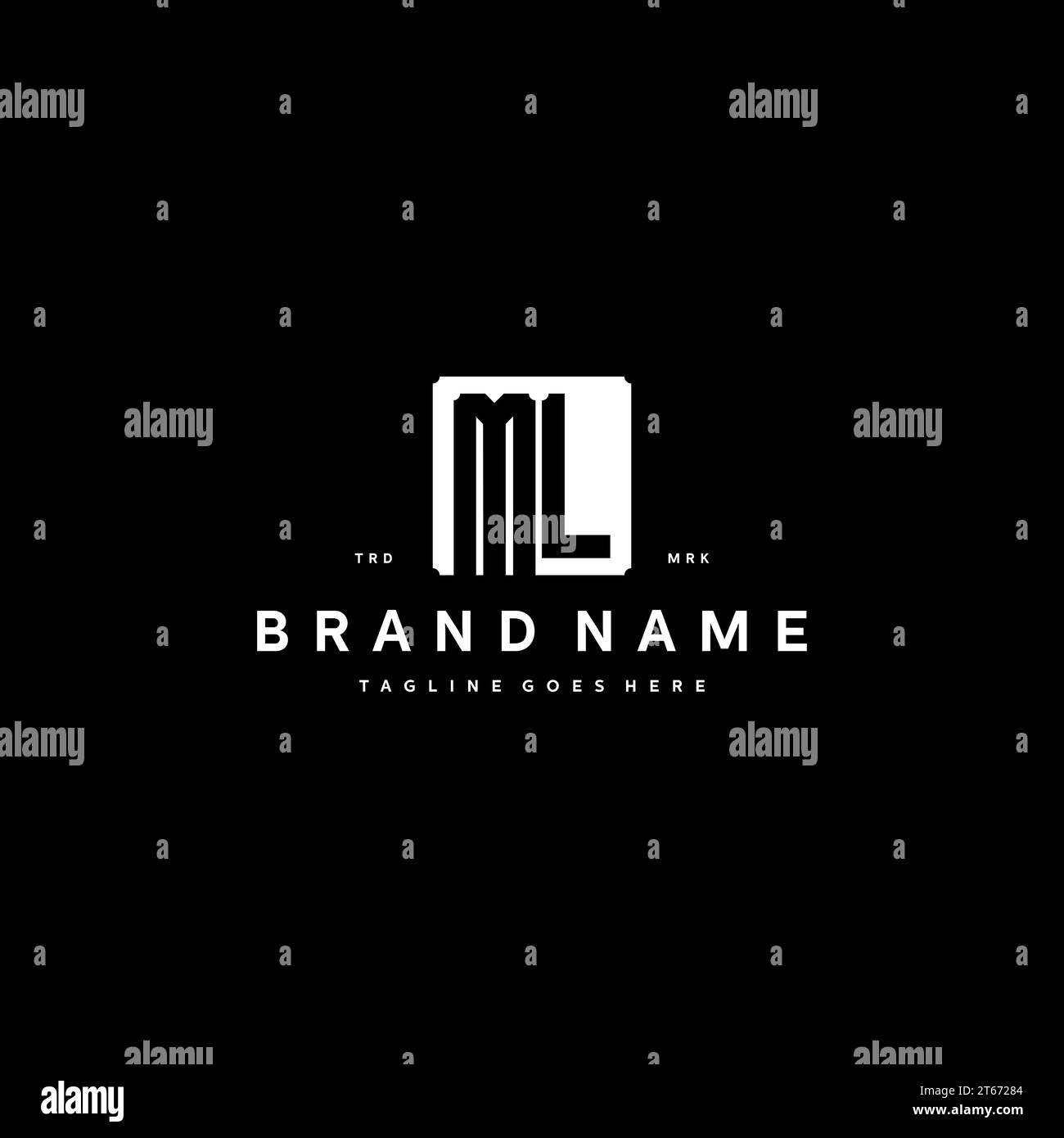ML monogram logo initials with square rectangular shape isolated on black background initials vector graphic template Stock Vector