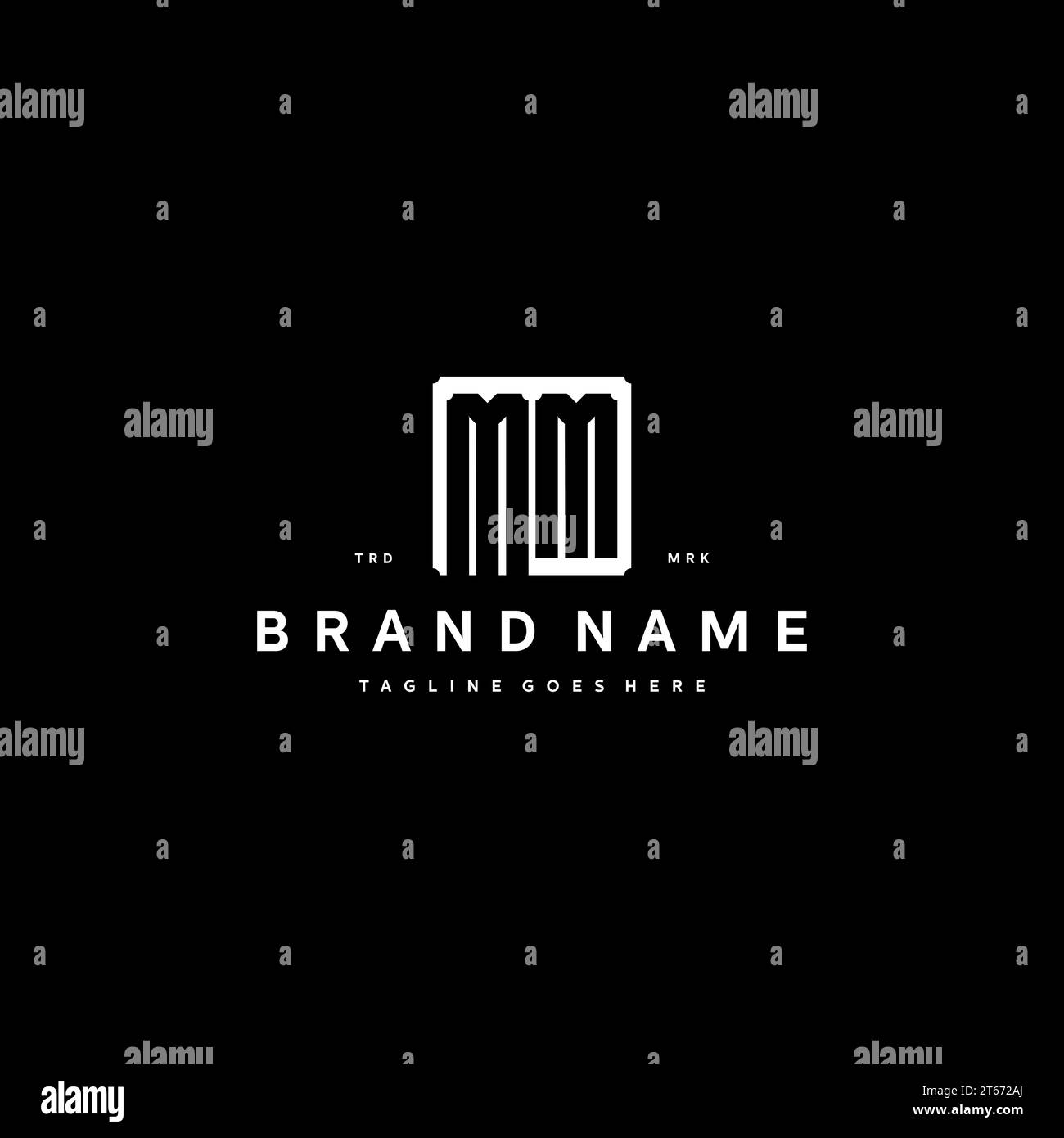MM monogram logo initials with square rectangular shape isolated on black background initials vector graphic template Stock Vector