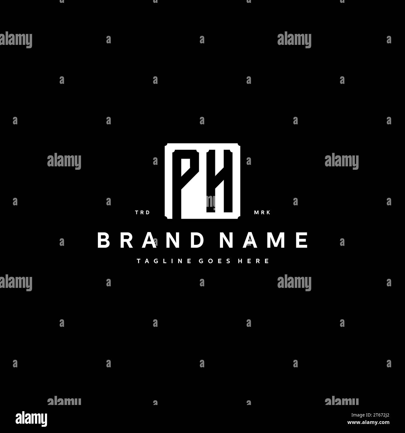 PH monogram logo initials with square rectangular shape isolated on black background initials vector graphic template Stock Vector