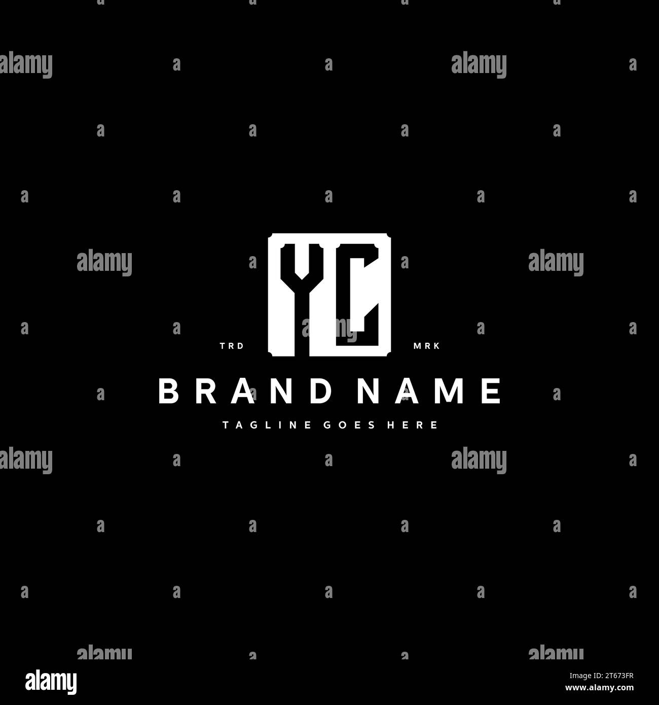 YC monogram logo initials with square rectangular shape isolated on black background initials vector graphic template Stock Vector