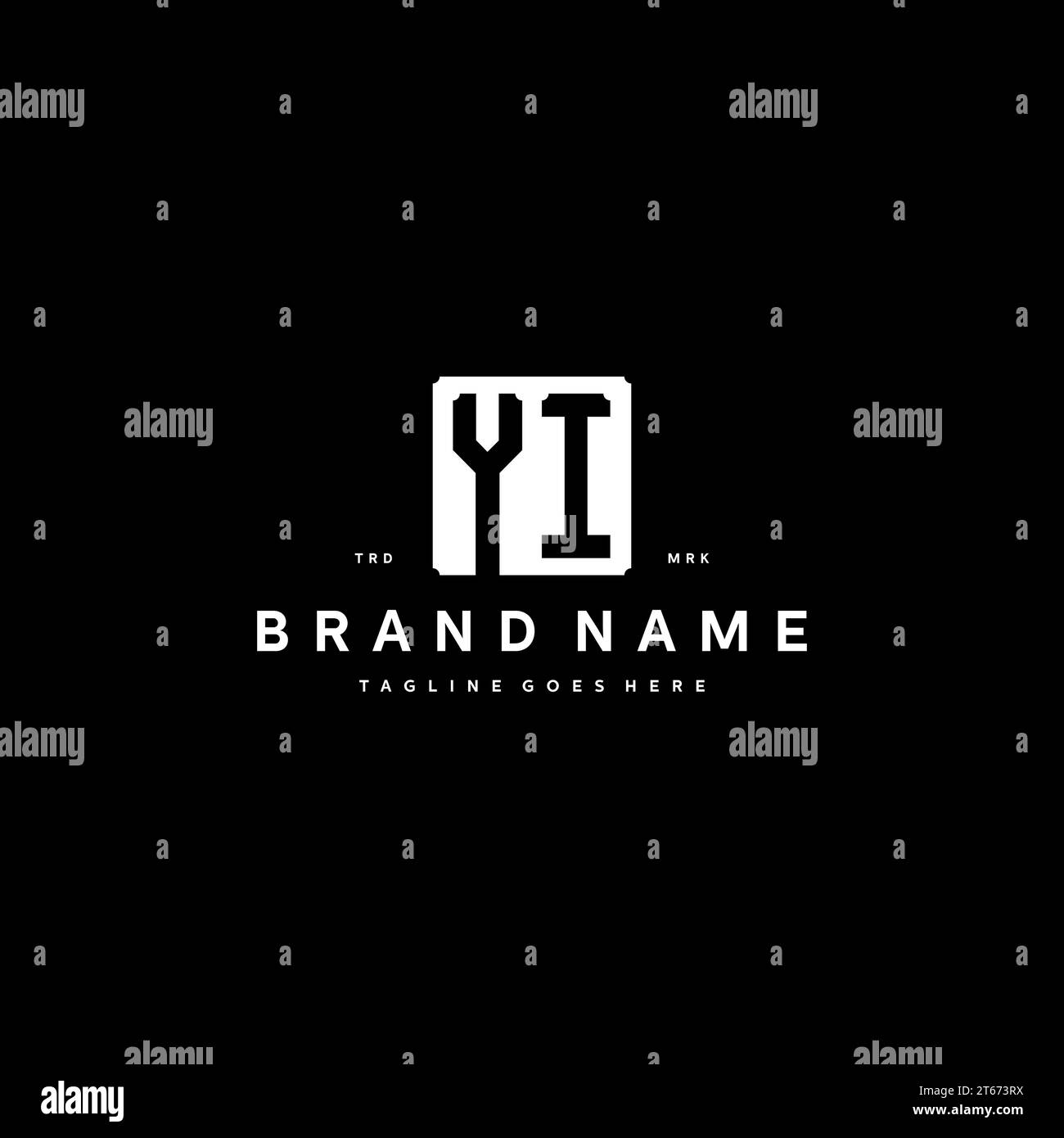 YI monogram logo initials with square rectangular shape isolated on black background initials vector graphic template Stock Vector