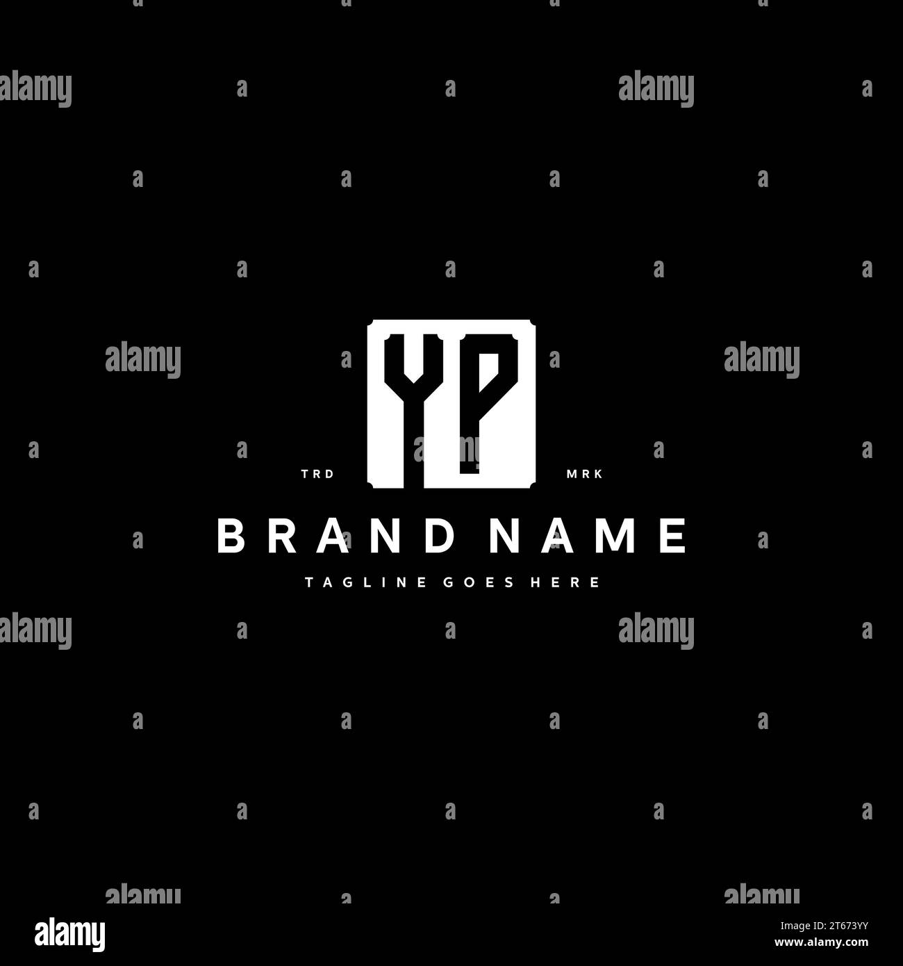 YP monogram logo initials with square rectangular shape isolated on black background initials vector graphic template Stock Vector