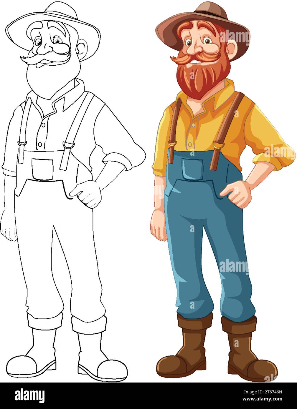 Vector cartoon illustration of an old farmer man with a beard and ...