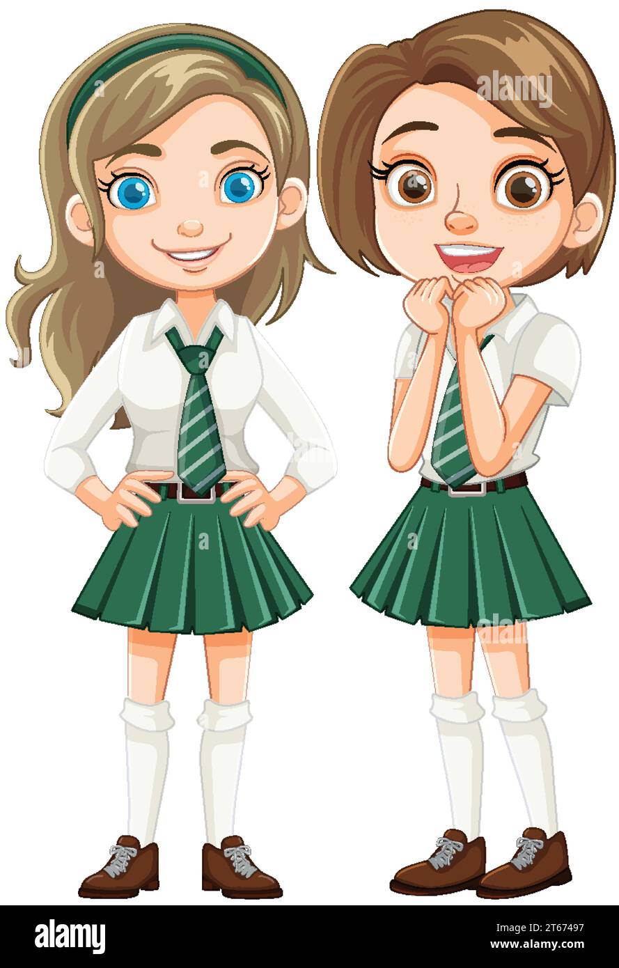 Illustration of two adorable students in school uniforms Stock Vector ...