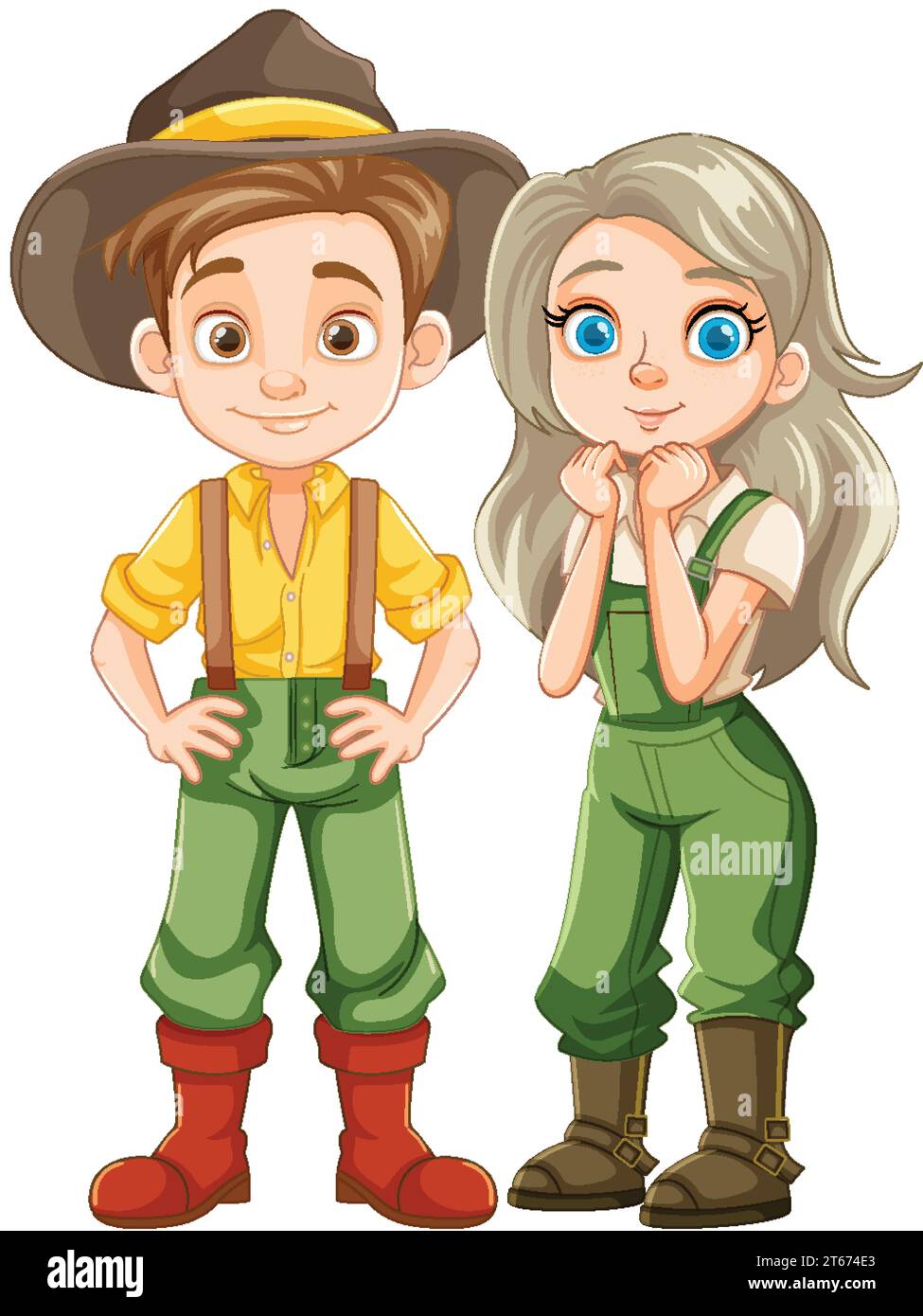 Illustration of a young farmer couple in a cartoon vector art Stock ...