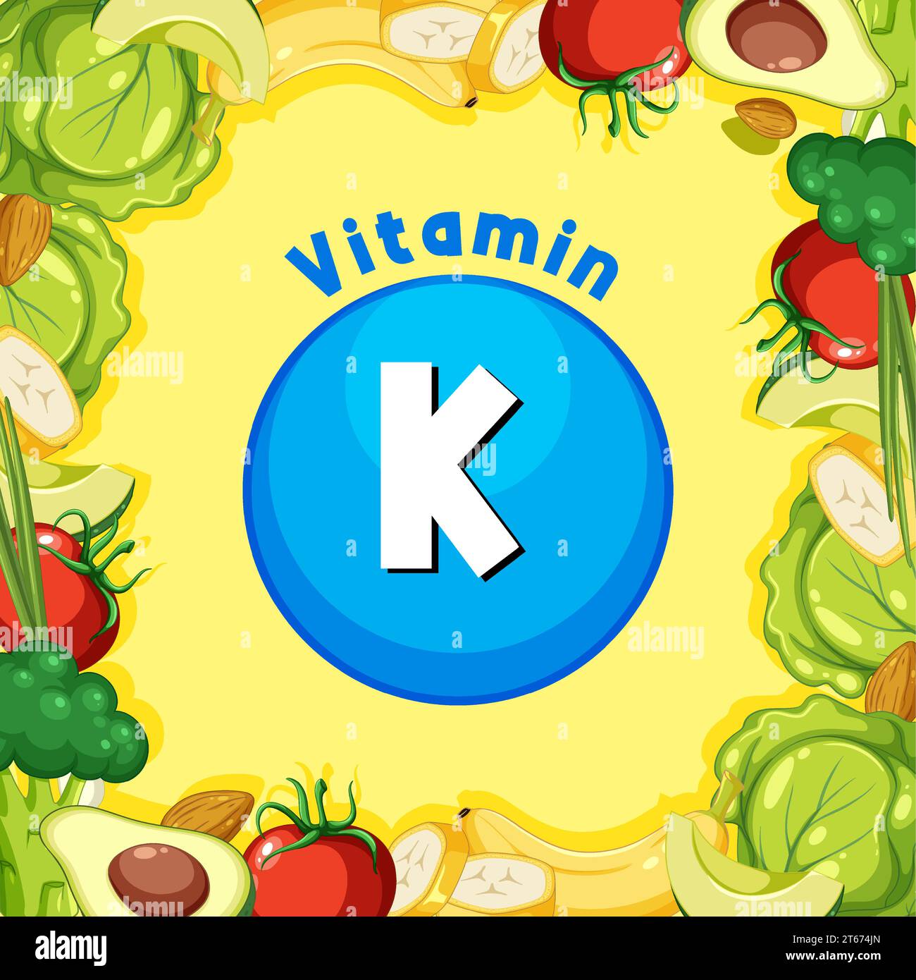 Illustrated banner showcasing a variety of vitamin Krich foods Stock