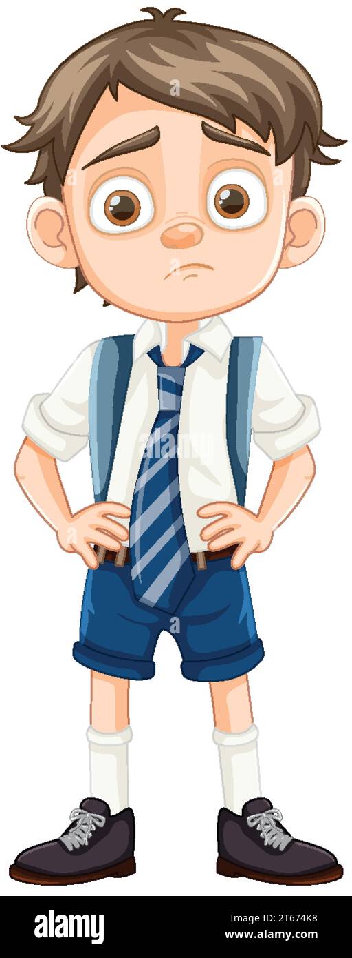 Vector cartoon illustration of a bored boy student in school uniform Stock Vector Image & Art