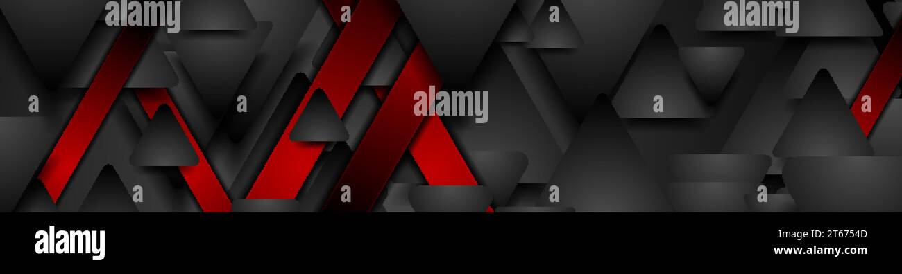 Black and red geometric tech banner with triangles. Abstract vector background Stock Vector