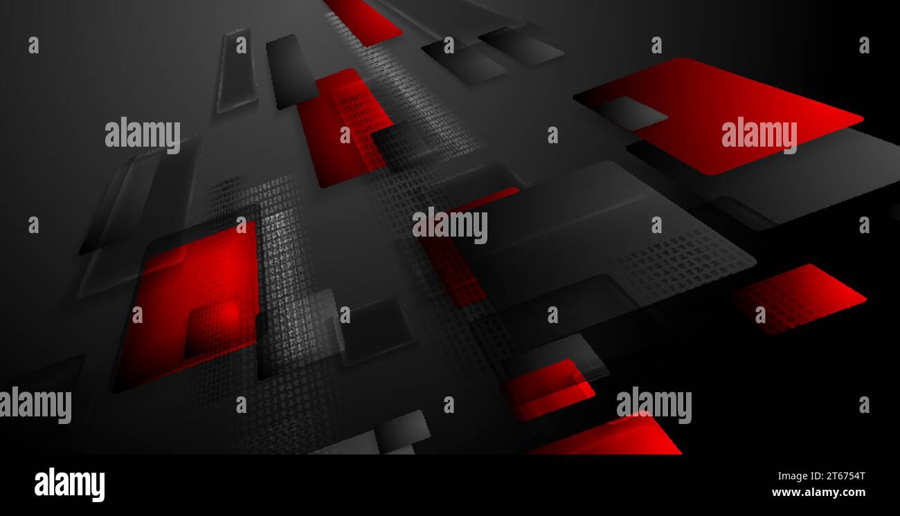Dark red and black technology abstract geometric vector background Stock Vector