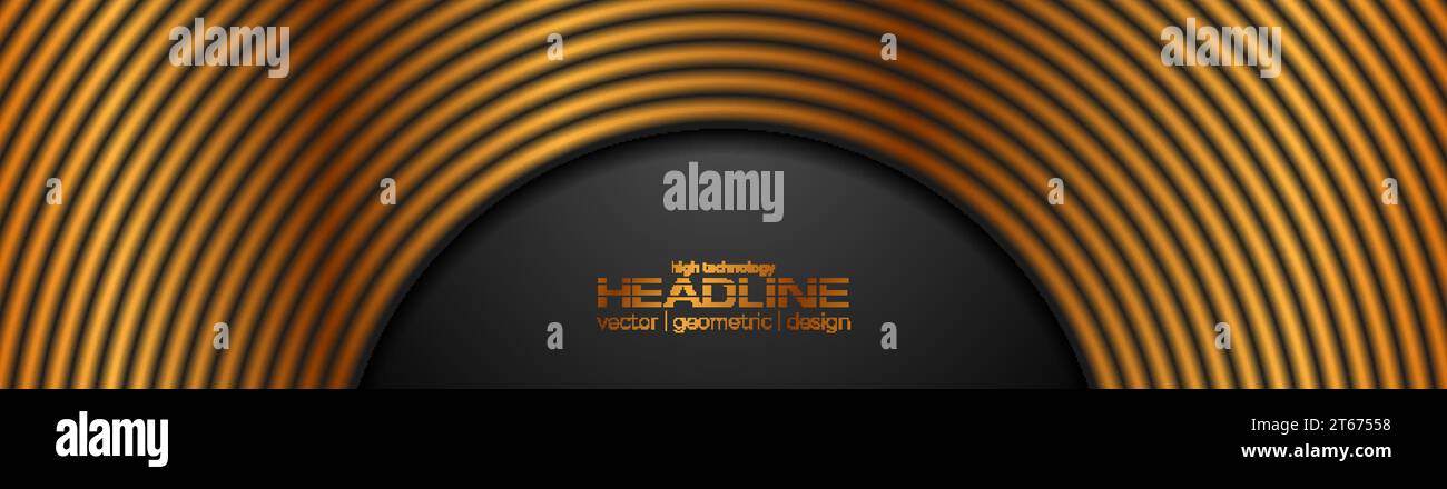 Bronze smooth round lines abstract geometric banner design. Technology vector background Stock Vector