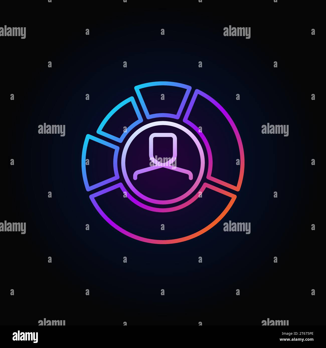 Face inside chart colorful icon - man in diagram business vector sign or logo element in thin line style dark background Stock Vector