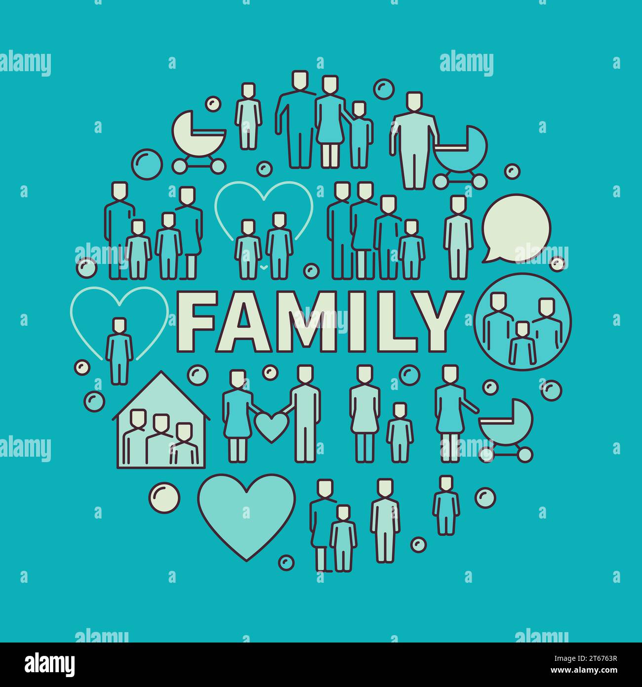 Colorful Family illustration - round concept symbol made with woman ...