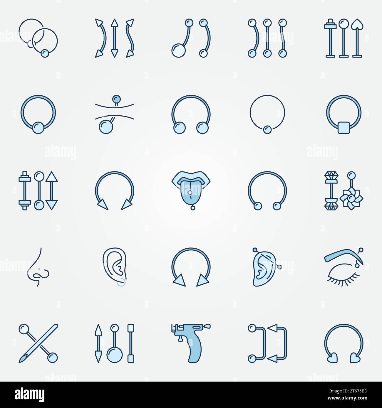 Body piercing colored icons - vector piercing creative symbols or logo elements Stock Vector