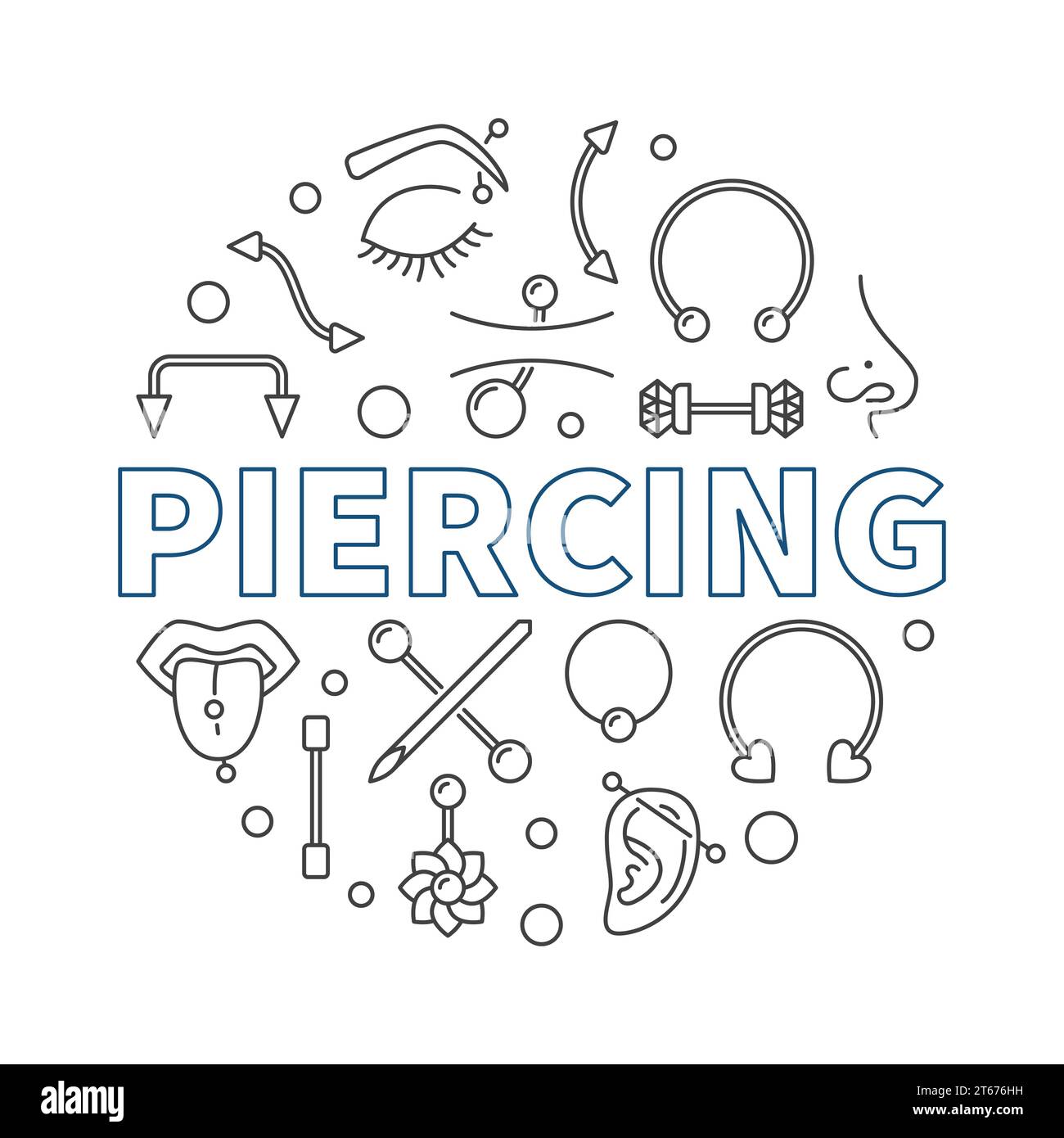 Piercing vector round minimal illustration made with outline piercings concept icons Stock Vector