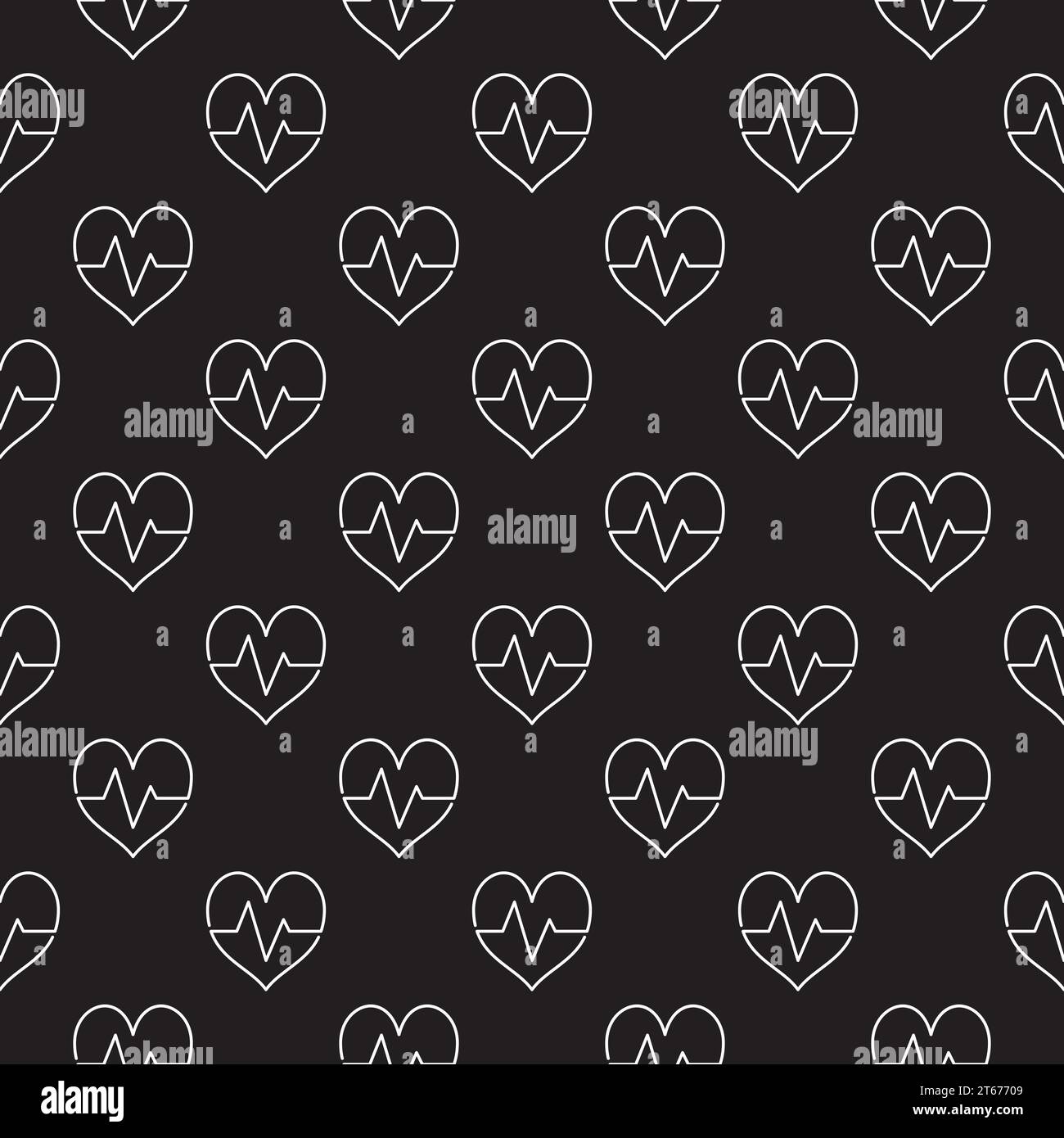 Heartbeat dark seamless vector pattern or background made with outline white icon Stock Vector