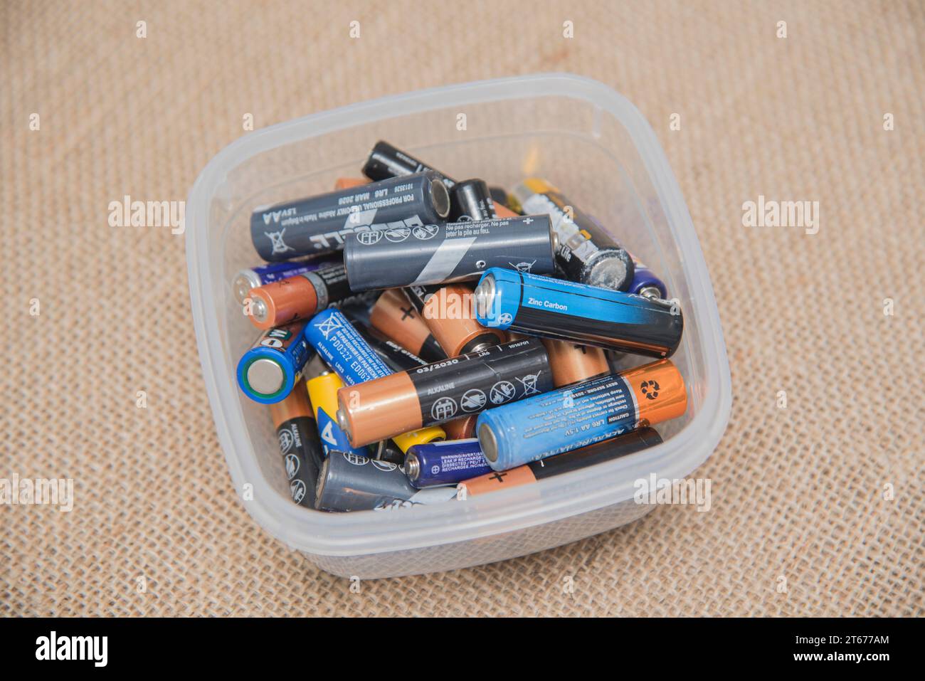 collection of used batteries. The concept of collecting and disposing