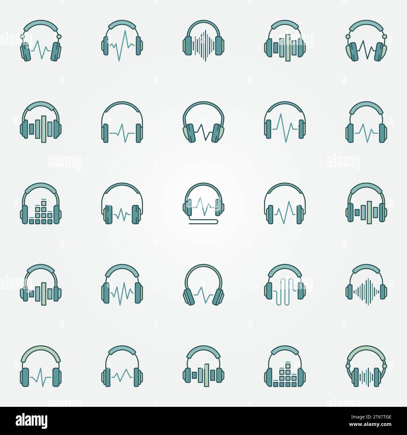 Headphones with sound wave colored icons vector collection of headphone with sound pulse