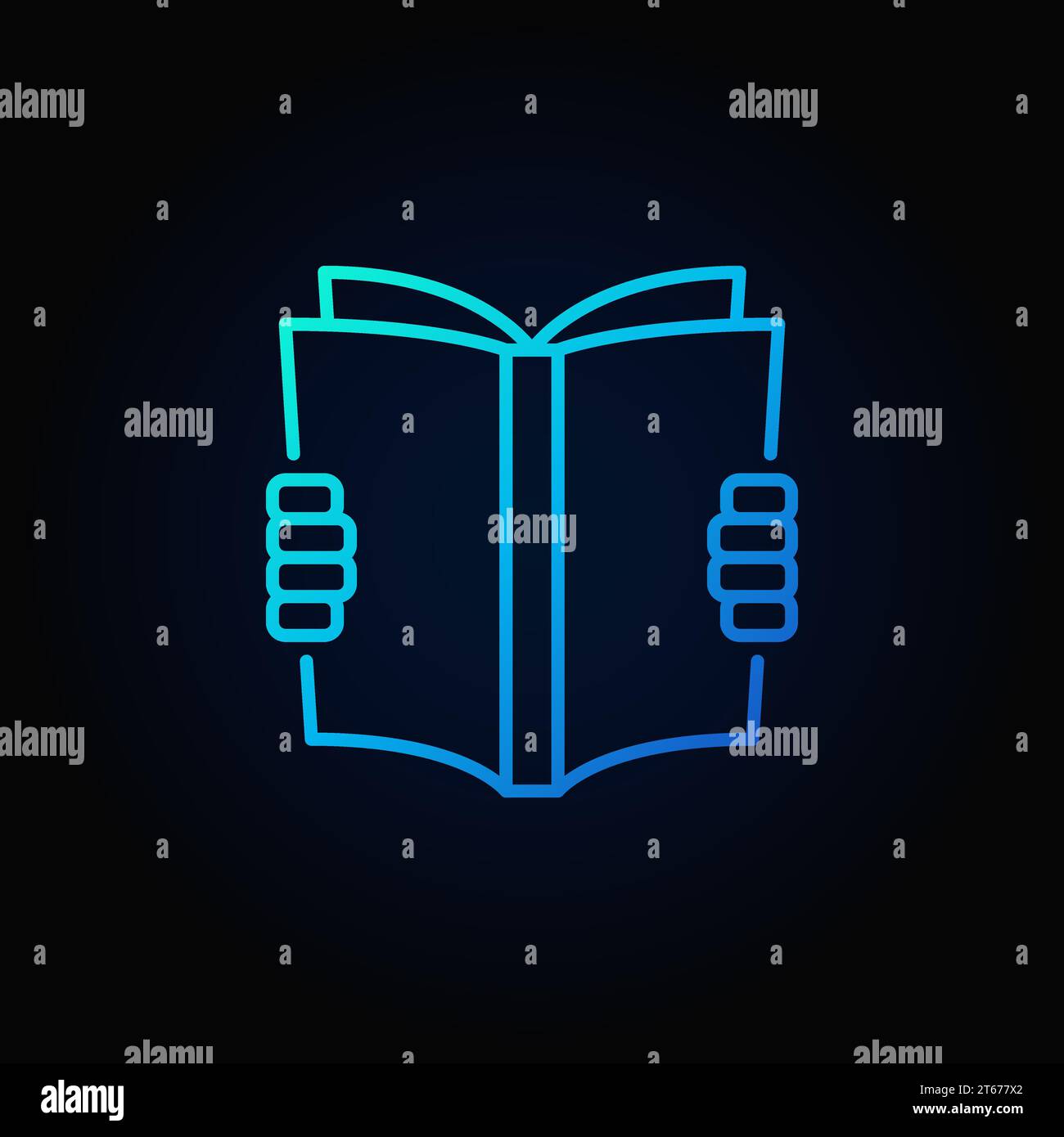 Reading a book blue concept linear icon on dark background Stock Vector