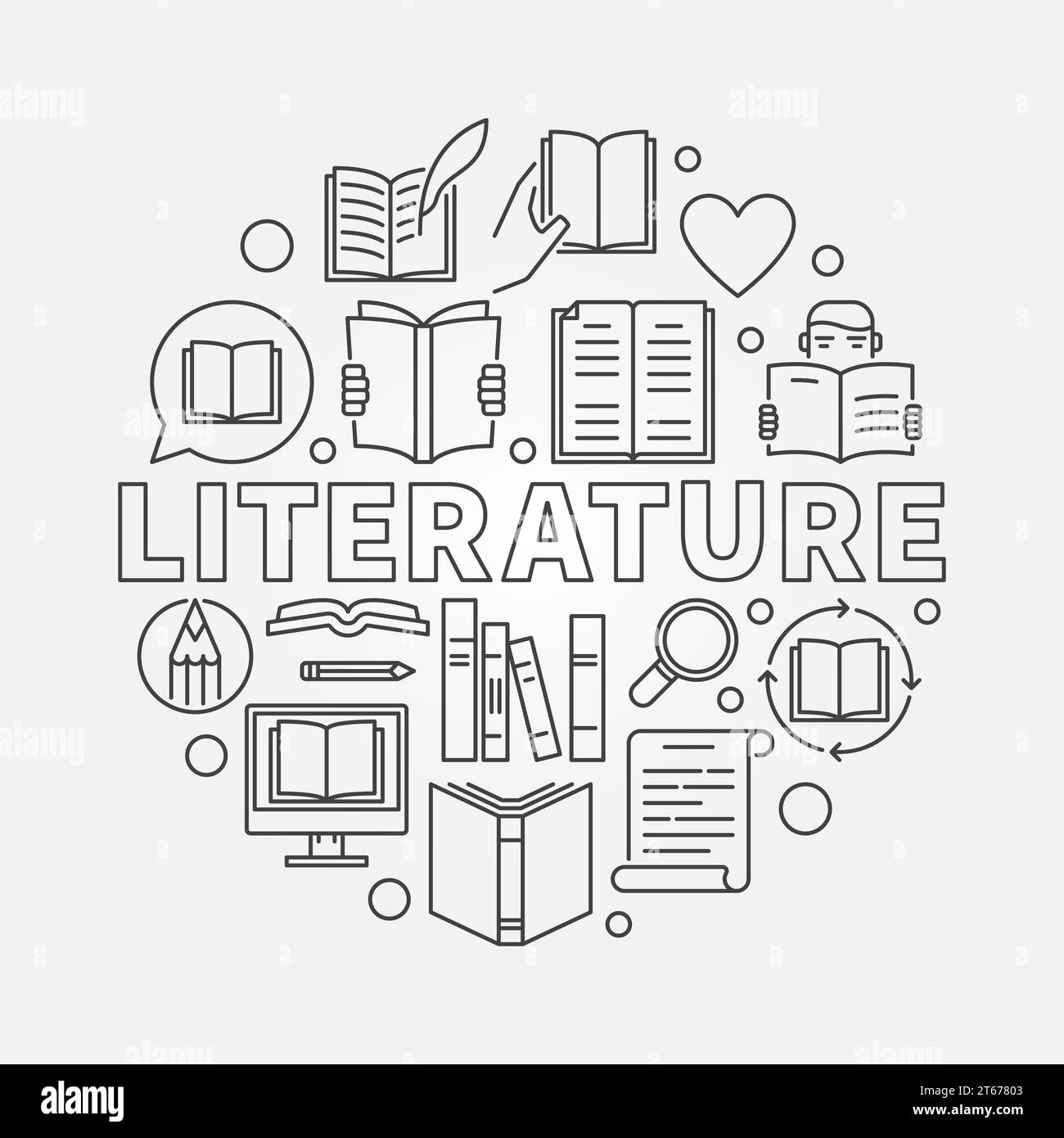 Literature round illustration. Vector circular reading concept symbol ...