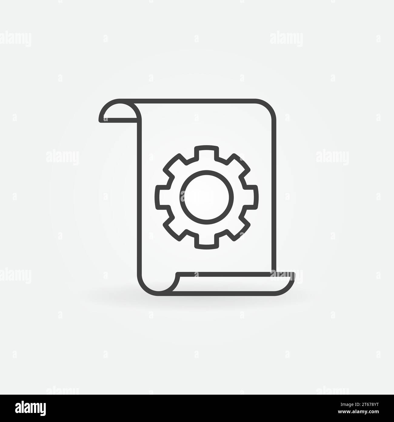 Technical documentation concept line icon. Vector Document with gear concept symbol in thin line style Stock Vector