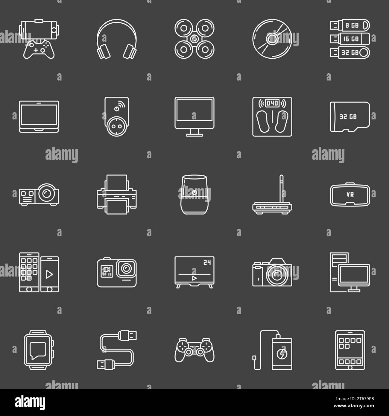 Electronic gadgets outline icons - vector set of different modern ...