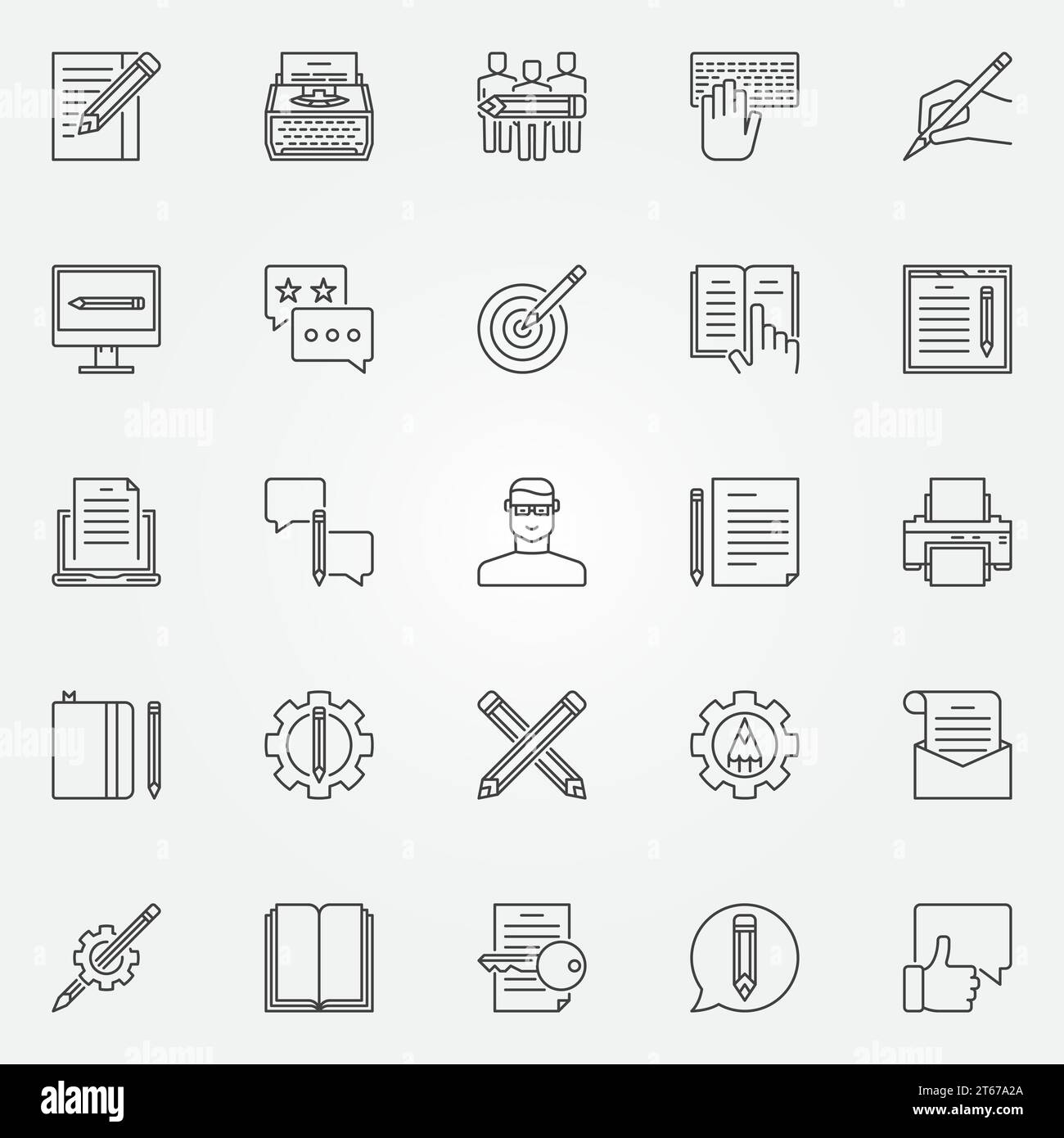 Copywriting icons set. Vector writing and text rewriting concept symbols or logo elements in thin line style Stock Vector