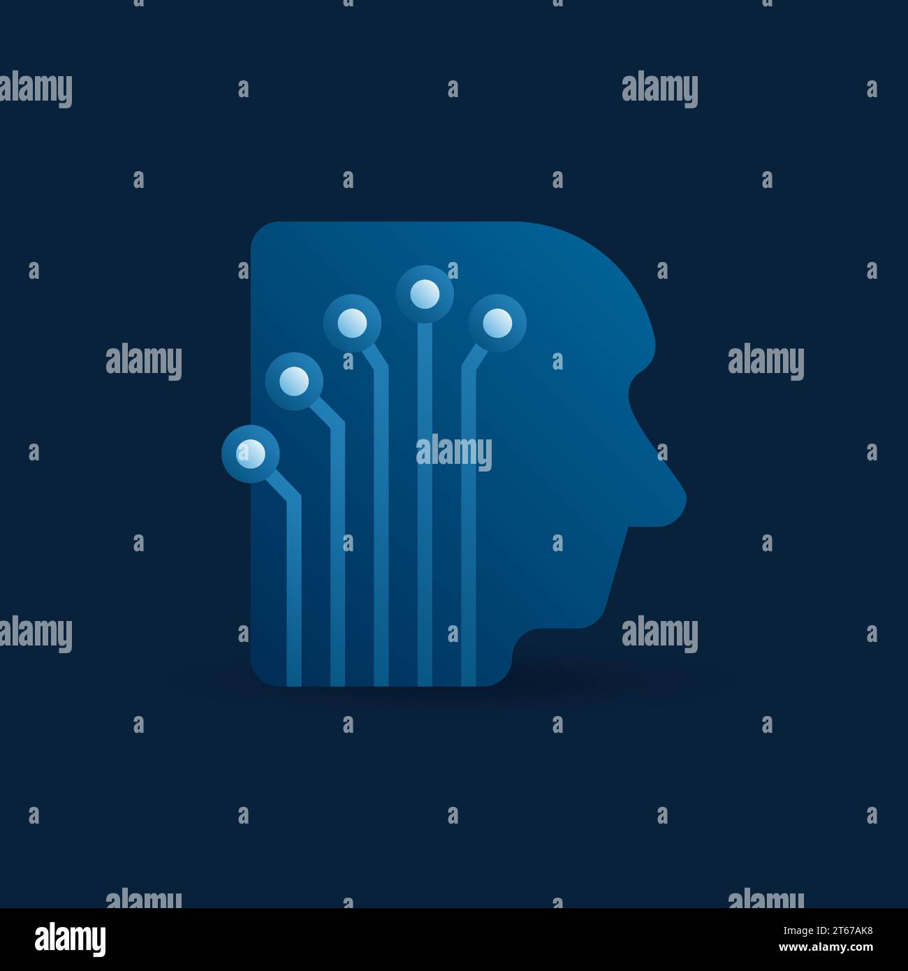 Digital human head with electronic network or circuit board vector icon or logo element on dark background Stock Vector