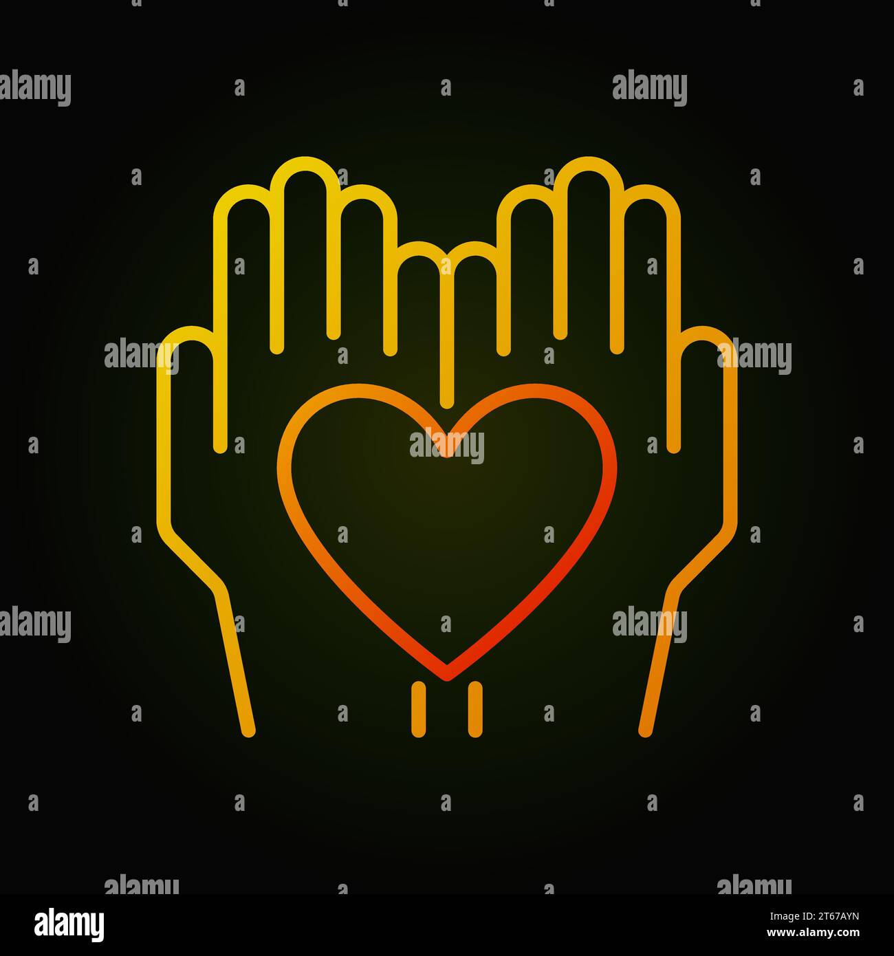 Heart in hands vector bright icon or logo element in thin line style on ...