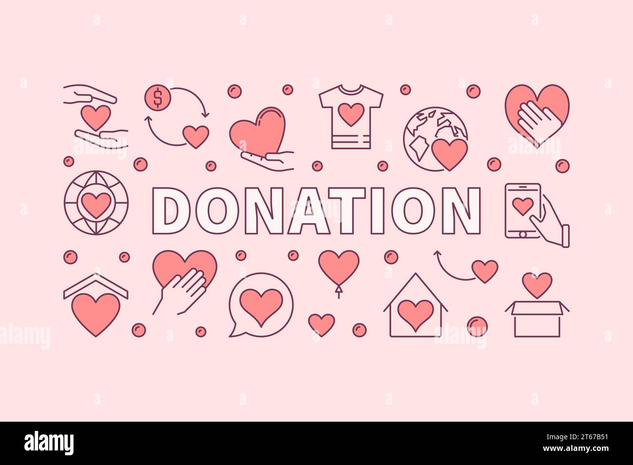 Donation pink horizontal illustration. Donating money vector creative ...