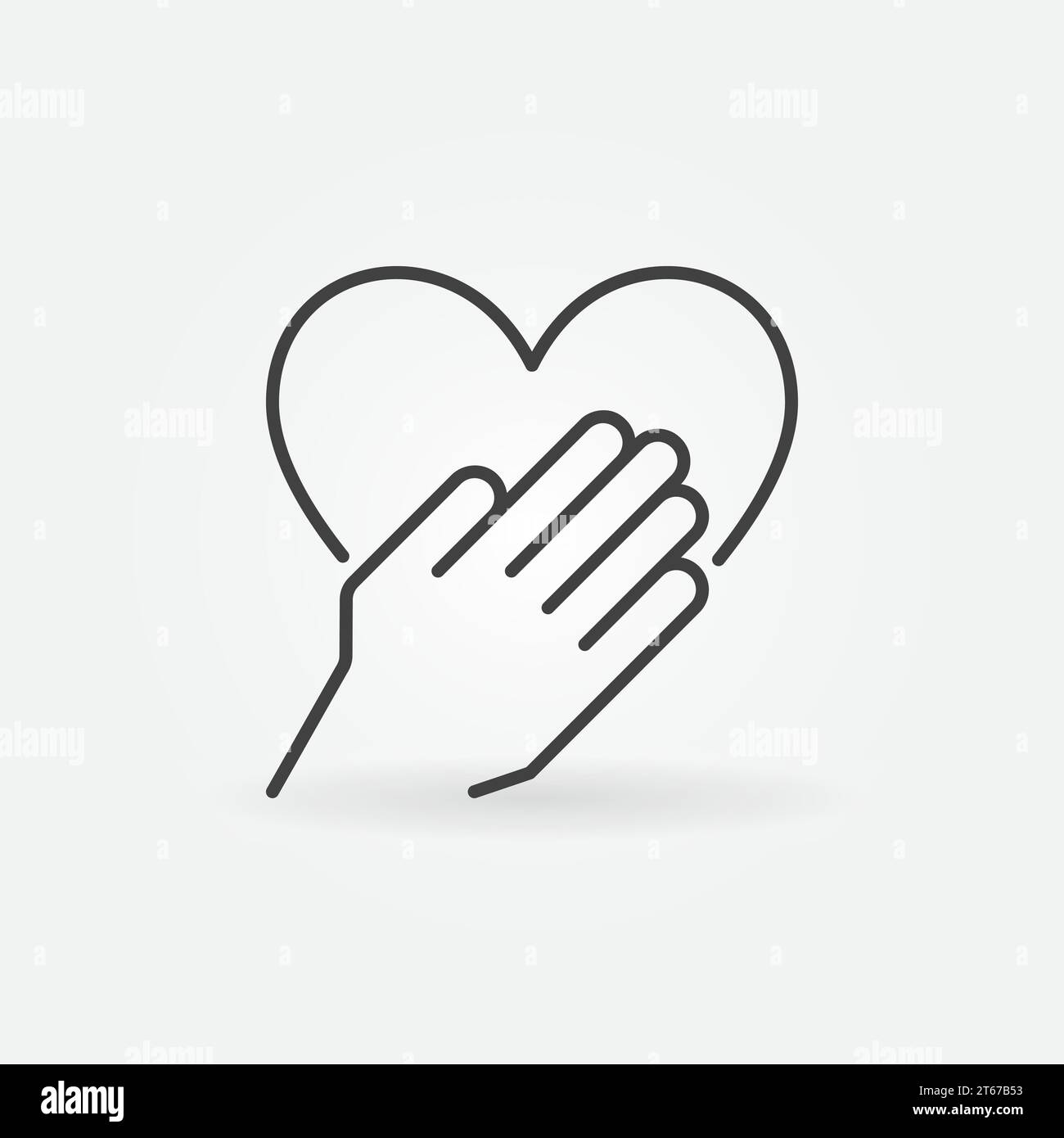 Hand with heart concept vector icon or design element in thin line ...