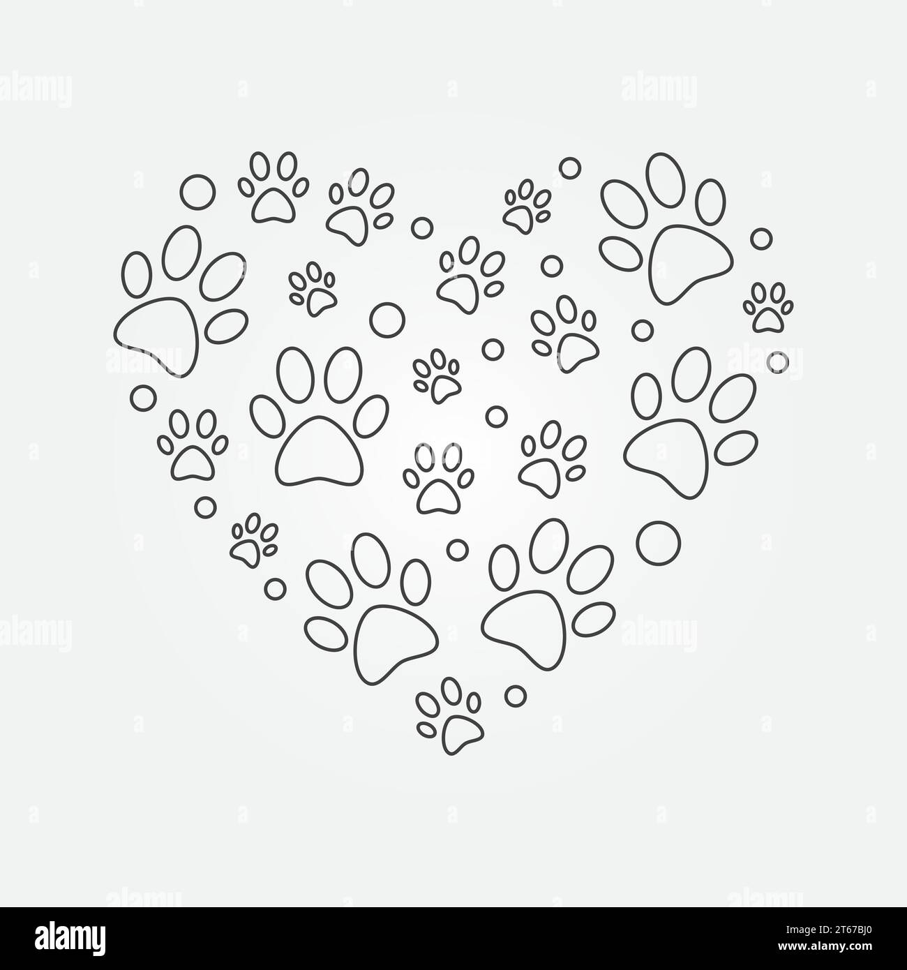 Paw prints in heart shape outline illustration - vector concept sign ...