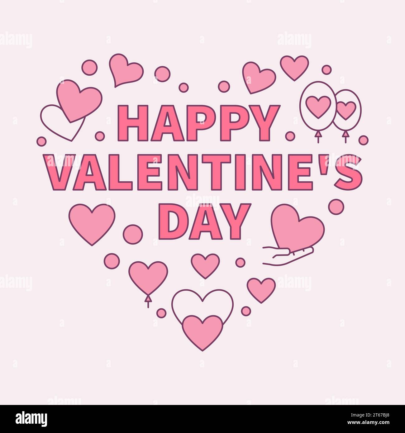 Happy Valentines Day Heart colored illustration - vector pink romantic ...