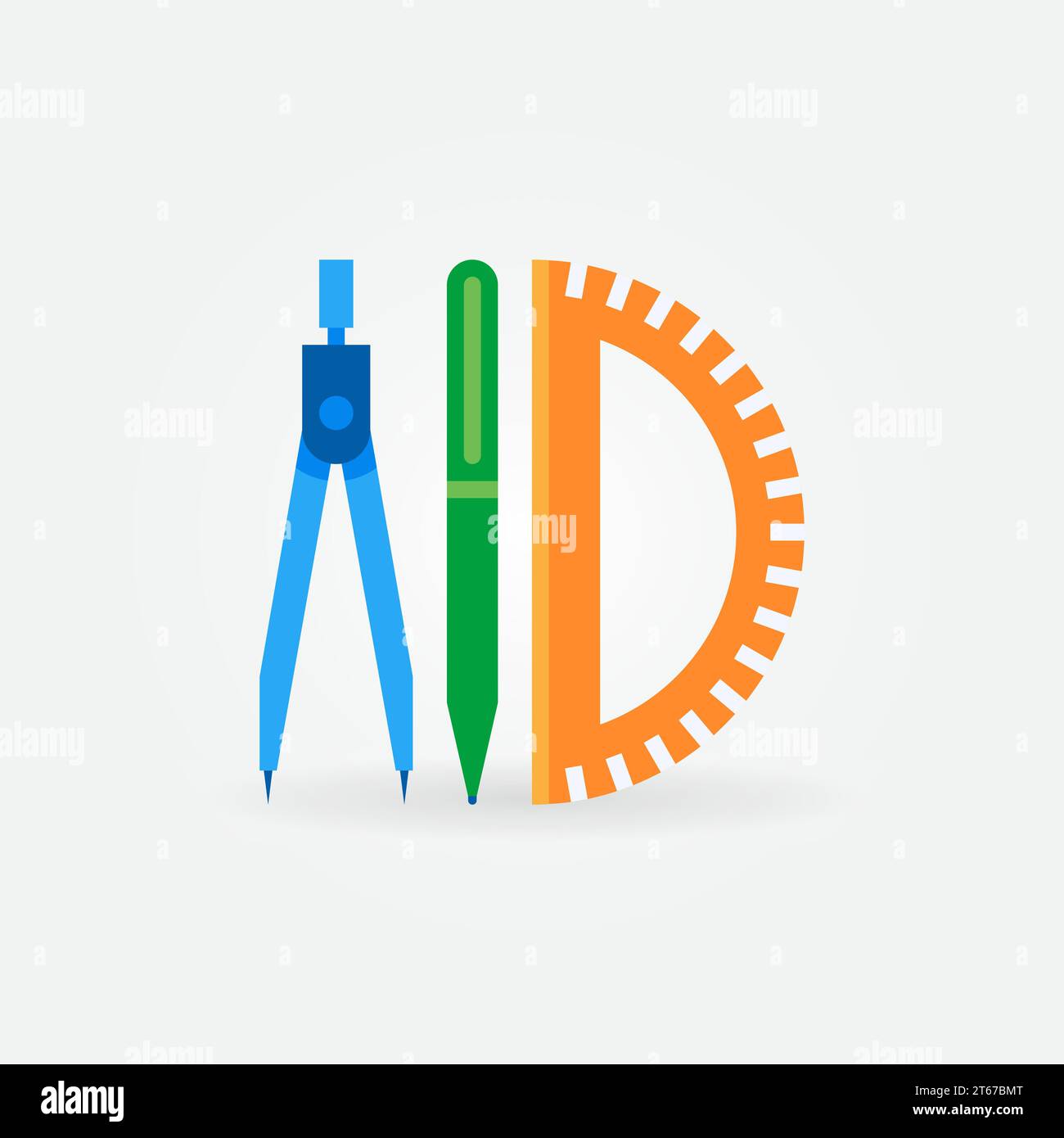 Compass with pen and protractor flat icon or symbol Stock Vector