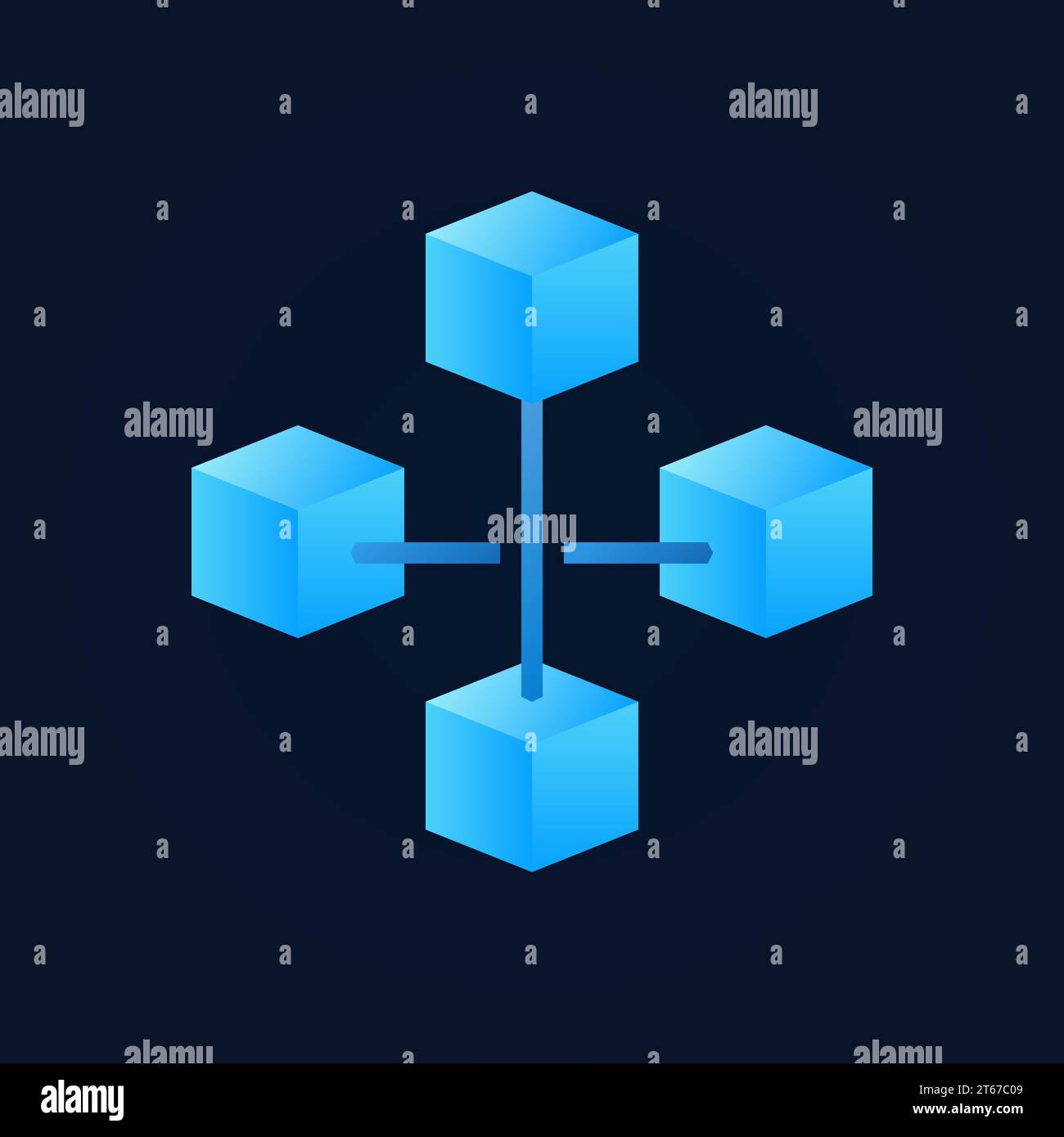 Bright block chain technology vector icon or logo element on dark background Stock Vector