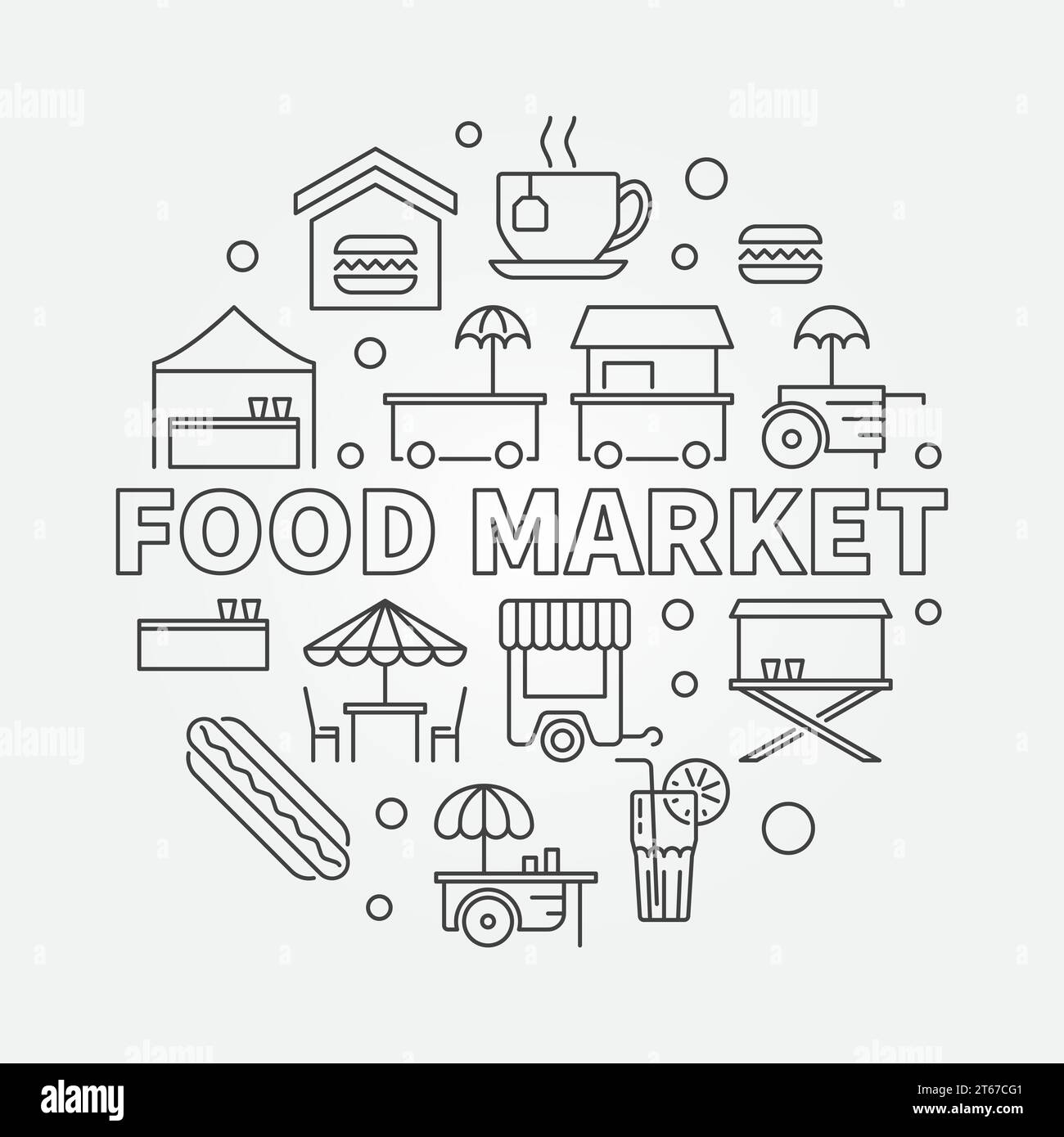 Food market circular symbol. Vector round street food concept
