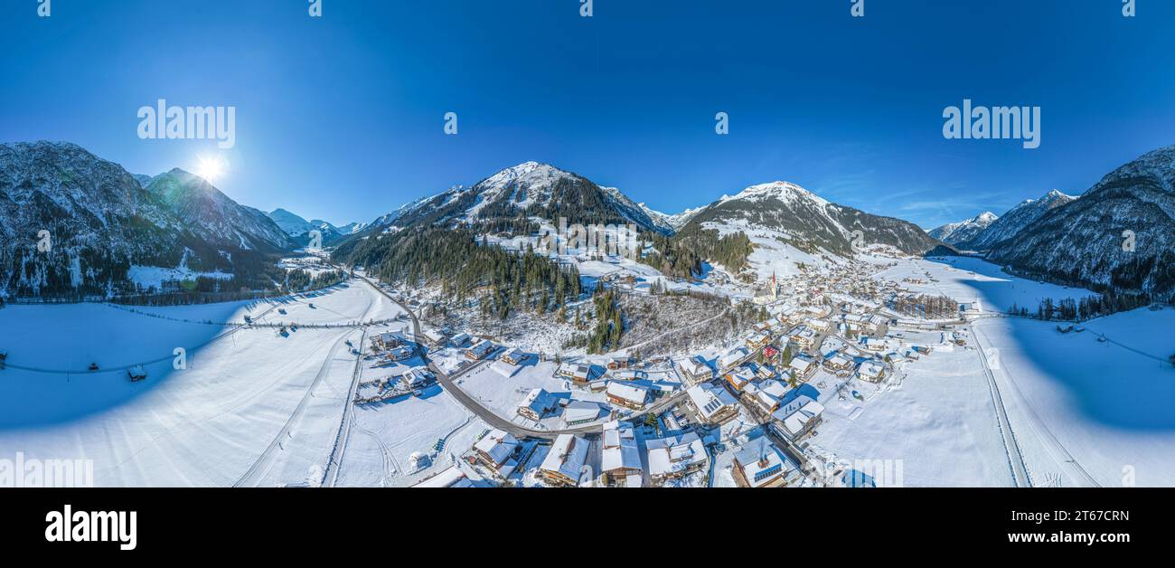 The village of Holzgau in the tyrolean Lech Valley in winter from above Stock Photo