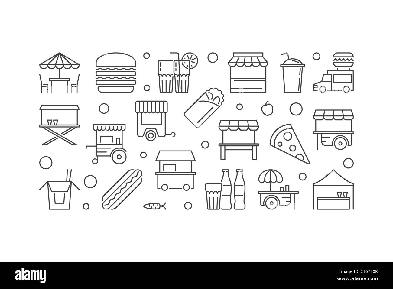 Street food festival vector linear horizontal sign. Street market